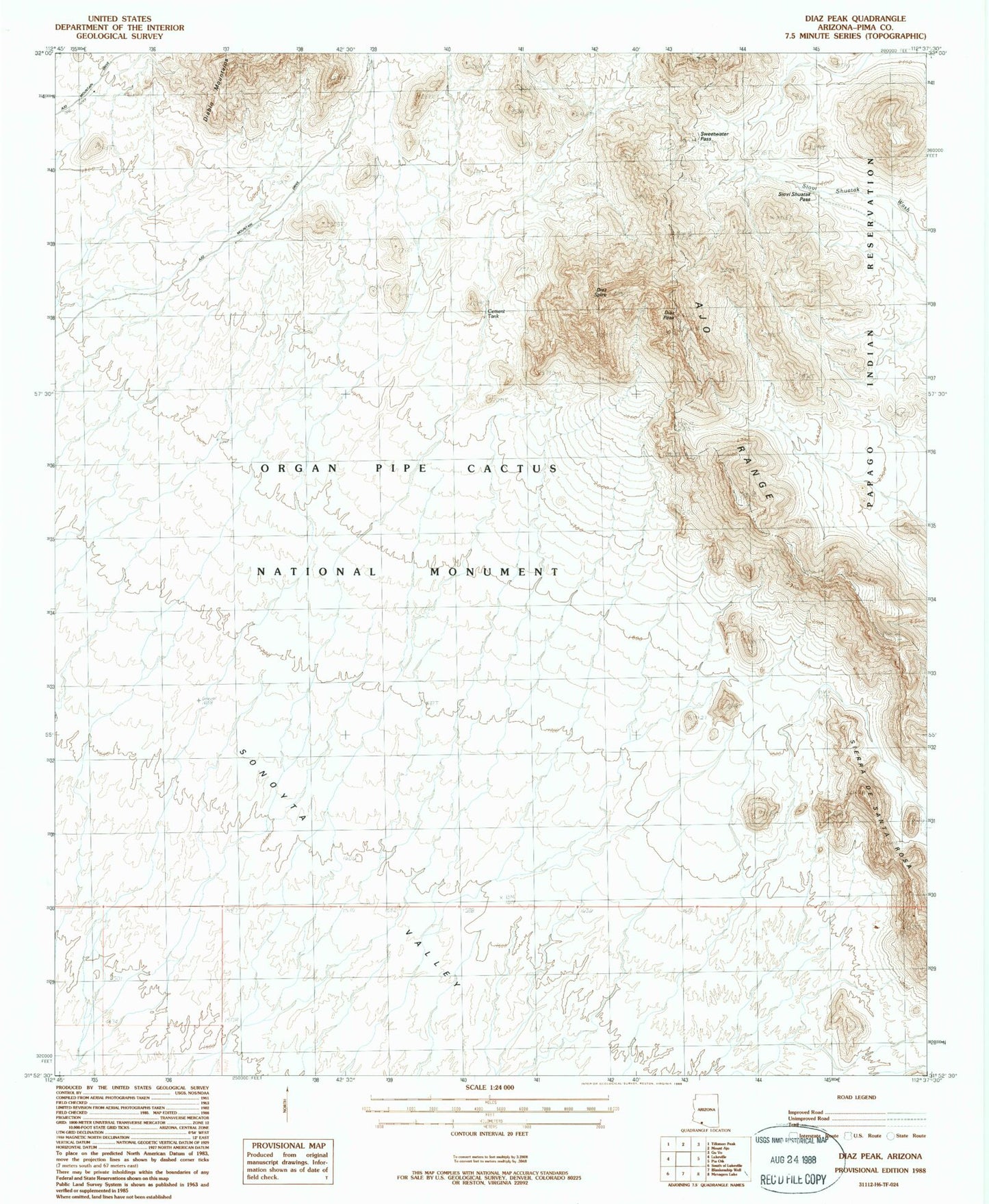 Classic USGS Diaz Peak Arizona 7.5'x7.5' Topo Map Image