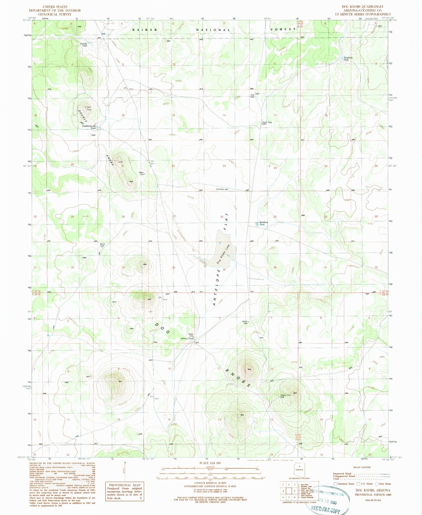 Classic USGS Dog Knobs Arizona 7.5'x7.5' Topo Map Image