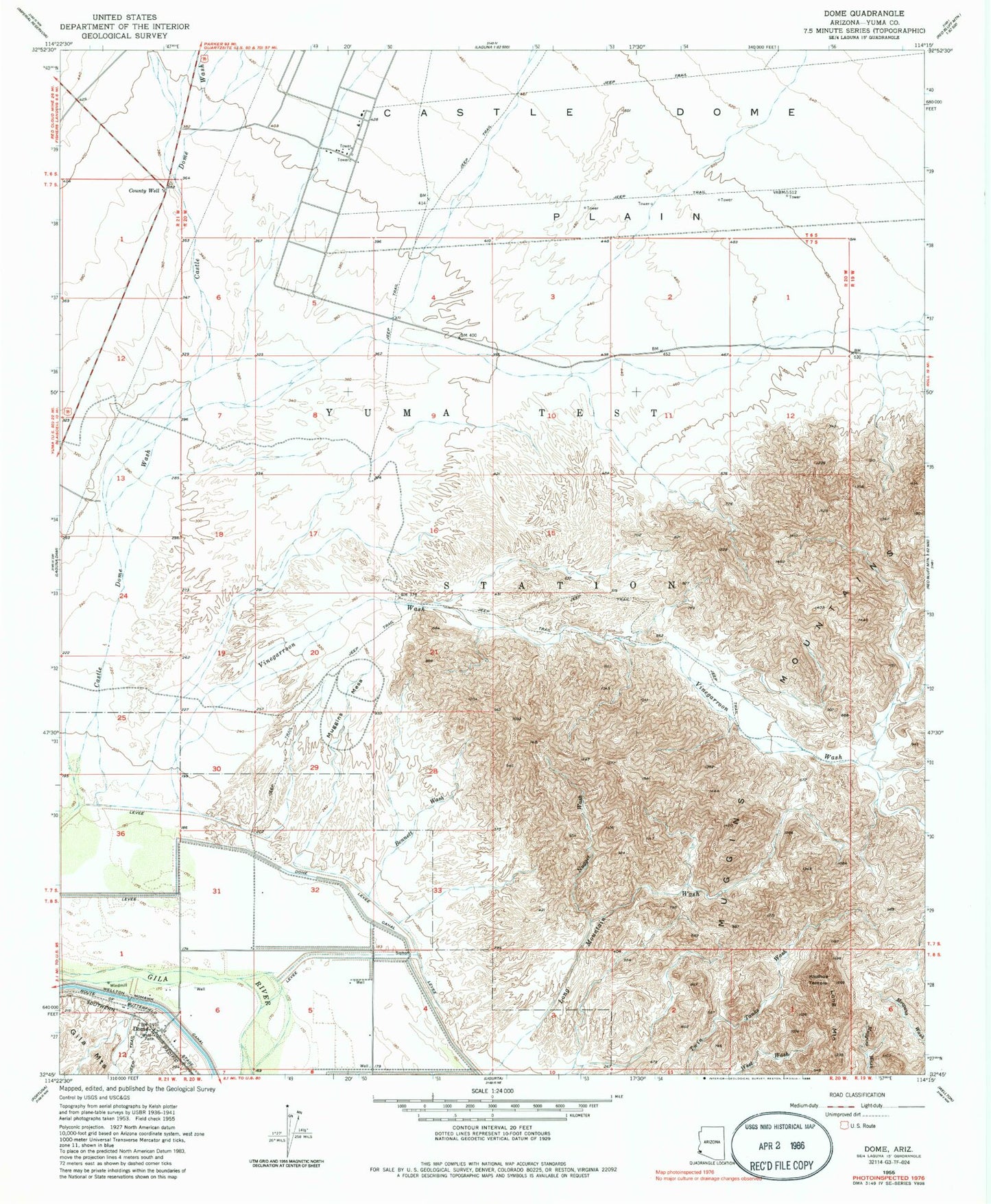 Classic USGS Dome Arizona 7.5'x7.5' Topo Map Image