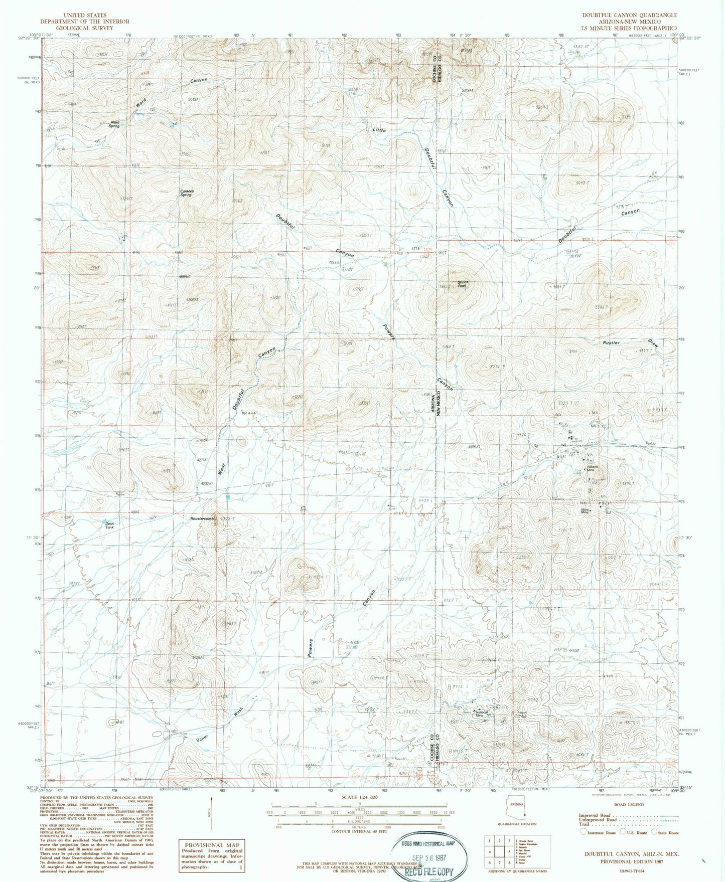 Classic USGS Doubtful Canyon Arizona 7.5'x7.5' Topo Map Image