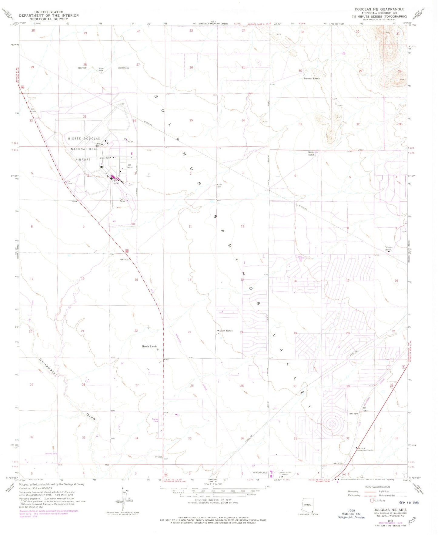 Classic USGS Douglas NE Arizona 7.5'x7.5' Topo Map Image