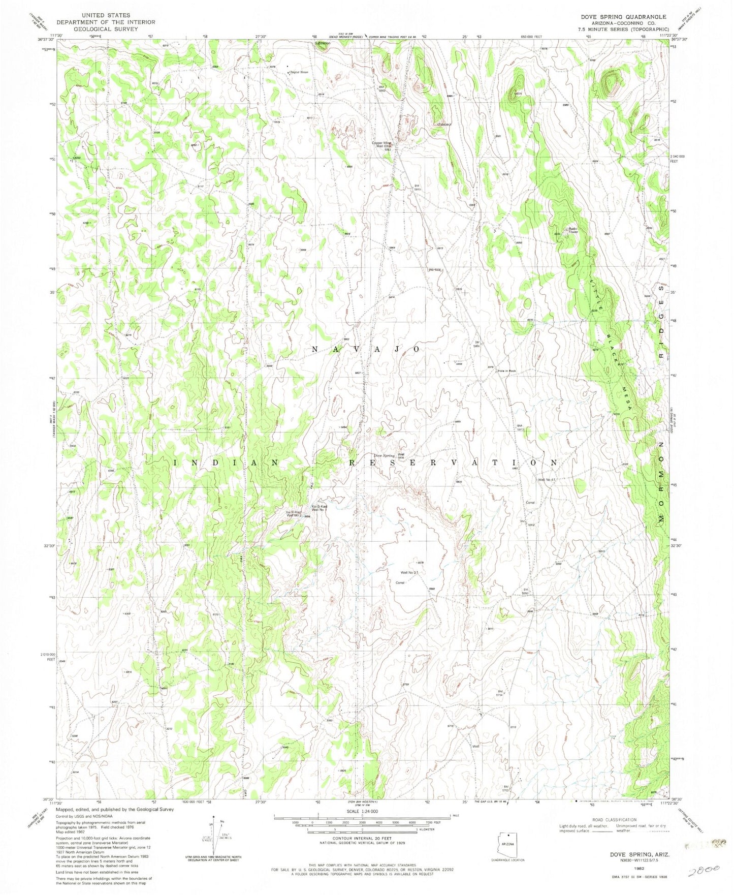 Classic USGS Dove Spring Arizona 7.5'x7.5' Topo Map Image