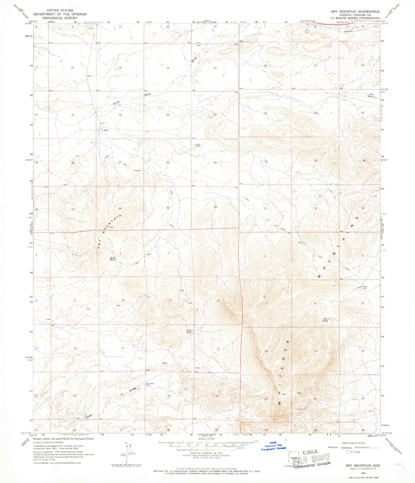 Classic USGS Dry Mountain Arizona 7.5'x7.5' Topo Map Image