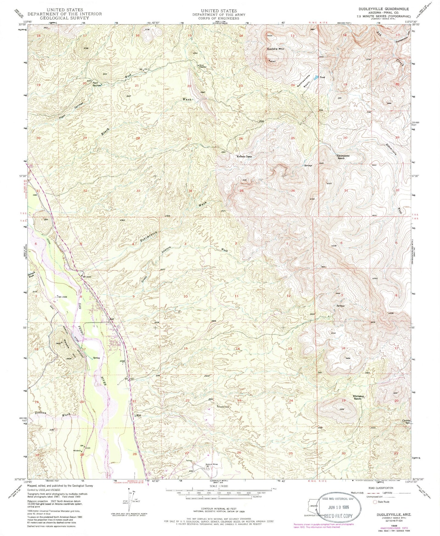 Classic USGS Dudleyville Arizona 7.5'x7.5' Topo Map Image