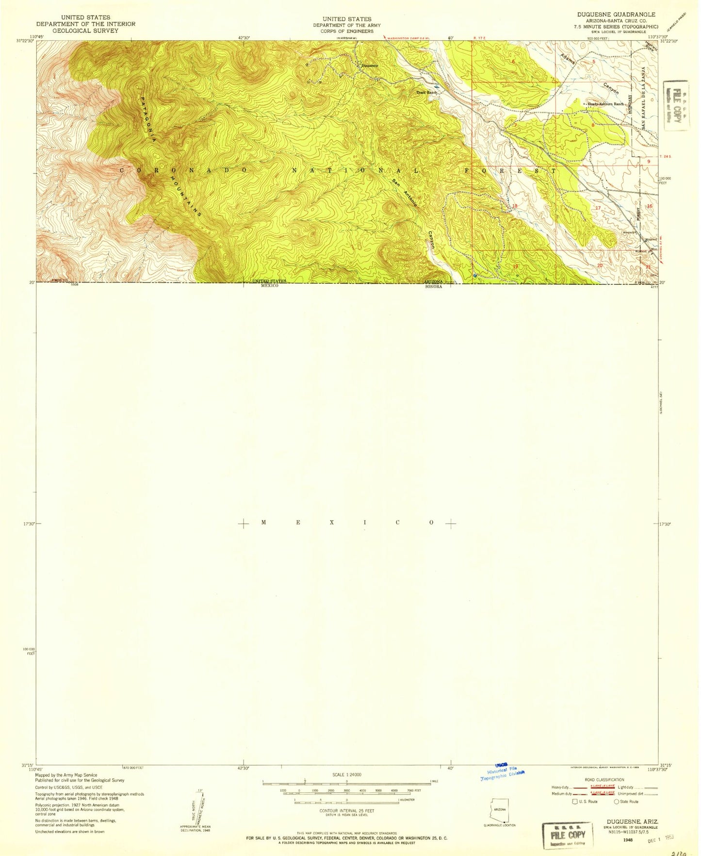 Classic USGS Duquesne Arizona 7.5'x7.5' Topo Map Image