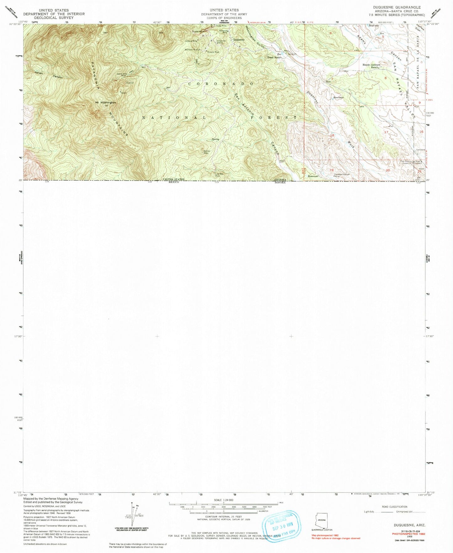 Classic USGS Duquesne Arizona 7.5'x7.5' Topo Map Image