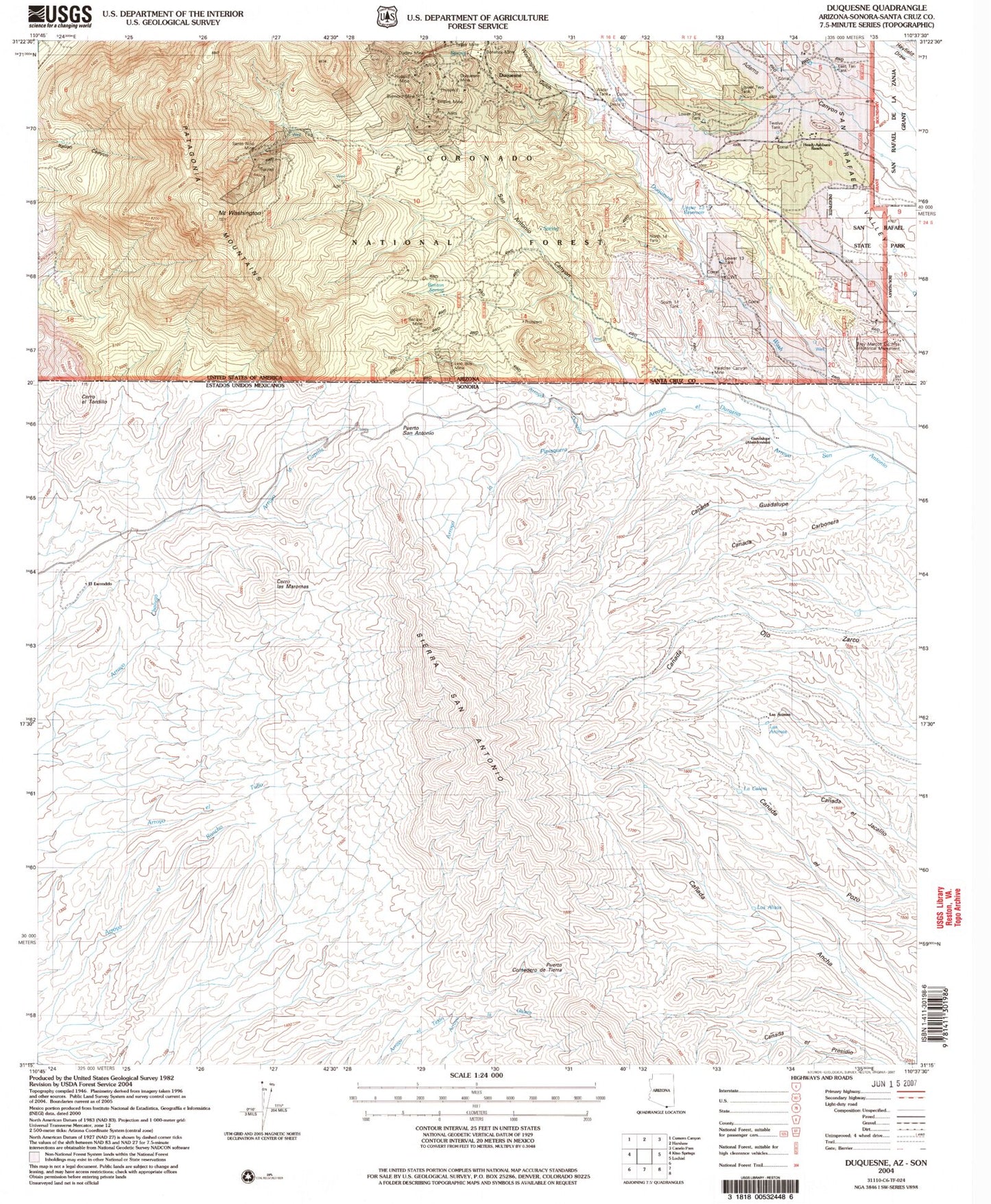 Classic USGS Duquesne Arizona 7.5'x7.5' Topo Map Image