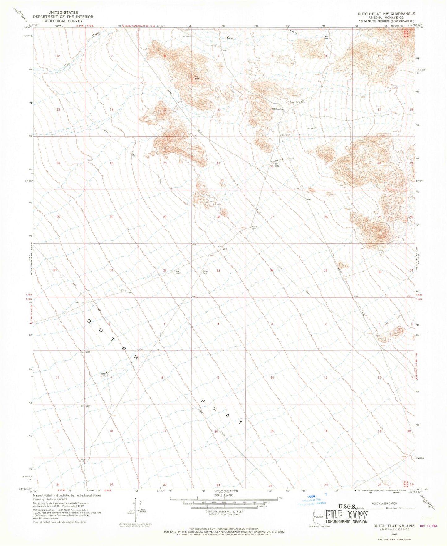 Classic USGS Dutch Flat NW Arizona 7.5'x7.5' Topo Map Image
