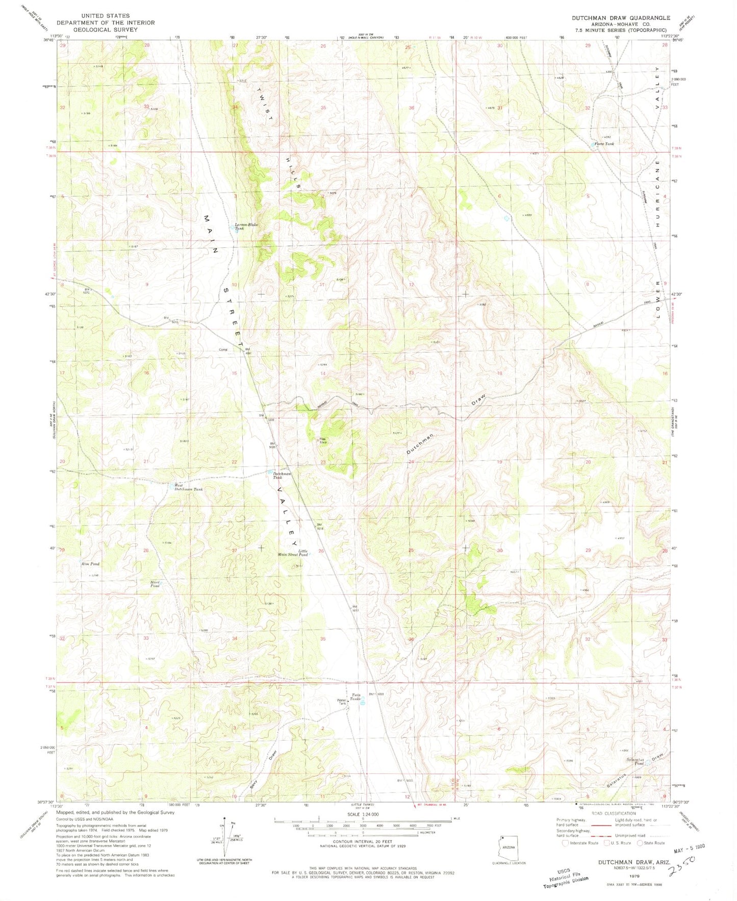 Classic USGS Dutchman Draw Arizona 7.5'x7.5' Topo Map Image