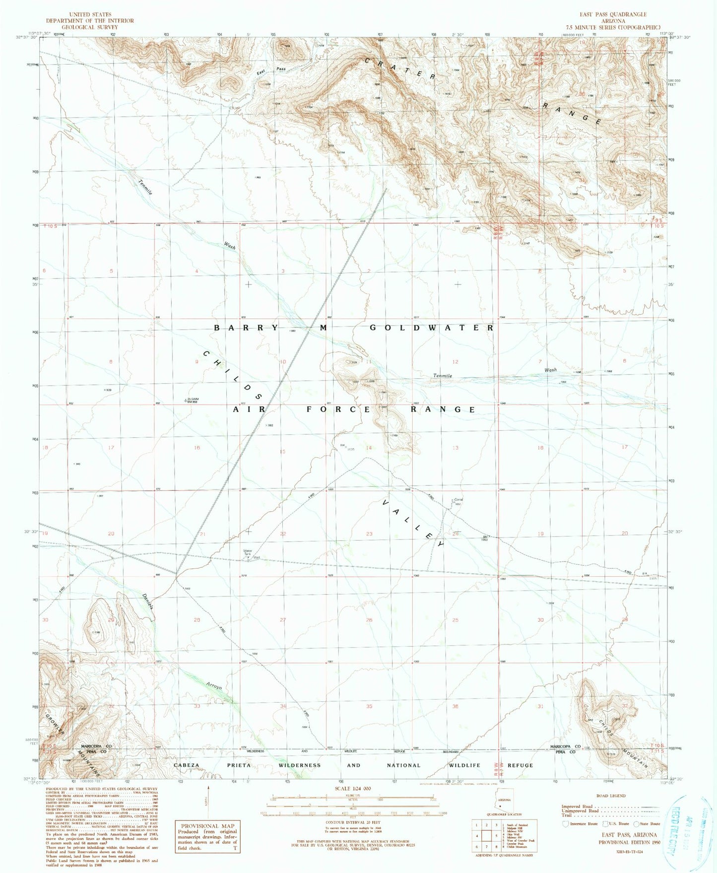 Classic USGS East Pass Arizona 7.5'x7.5' Topo Map Image