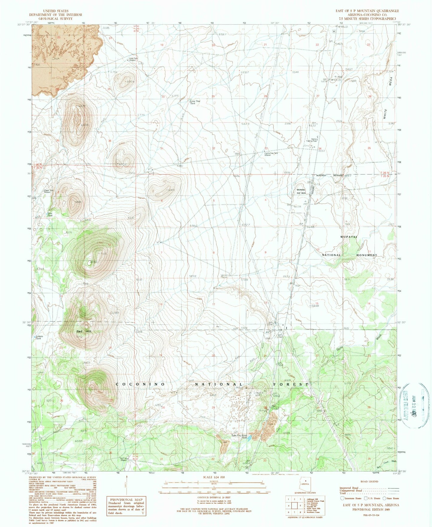 Classic USGS East of S P Mountain Arizona 7.5'x7.5' Topo Map Image