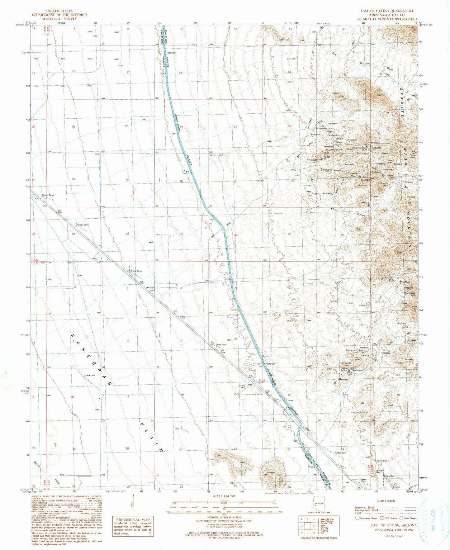 Classic USGS East of Utting Arizona 7.5'x7.5' Topo Map Image