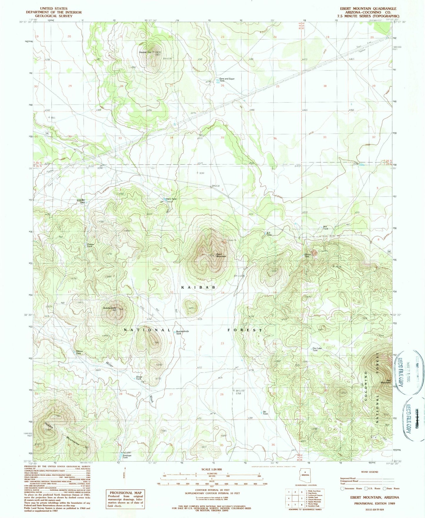 Classic USGS Ebert Mountain Arizona 7.5'x7.5' Topo Map Image