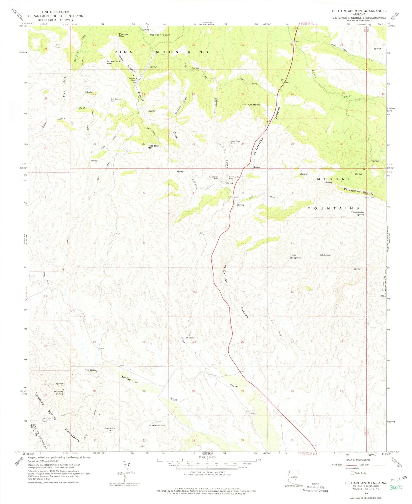 Classic USGS El Capitan Mountain Arizona 7.5'x7.5' Topo Map Image