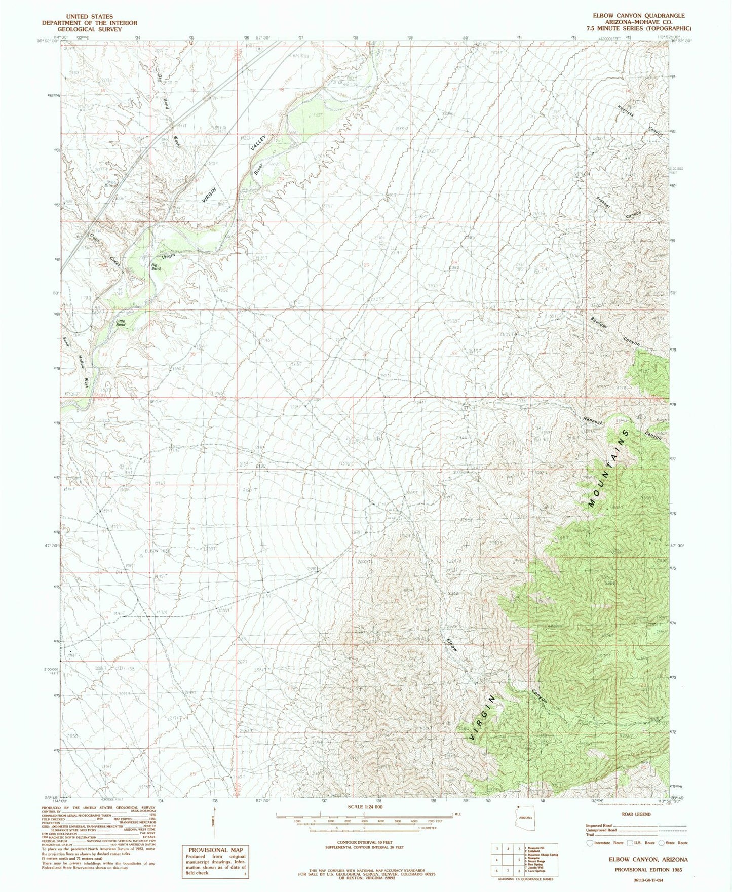 Classic USGS Elbow Canyon Arizona 7.5'x7.5' Topo Map Image