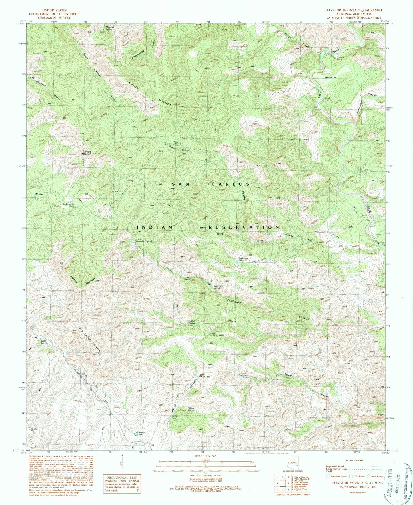 Classic USGS Elevator Mountain Arizona 7.5'x7.5' Topo Map Image
