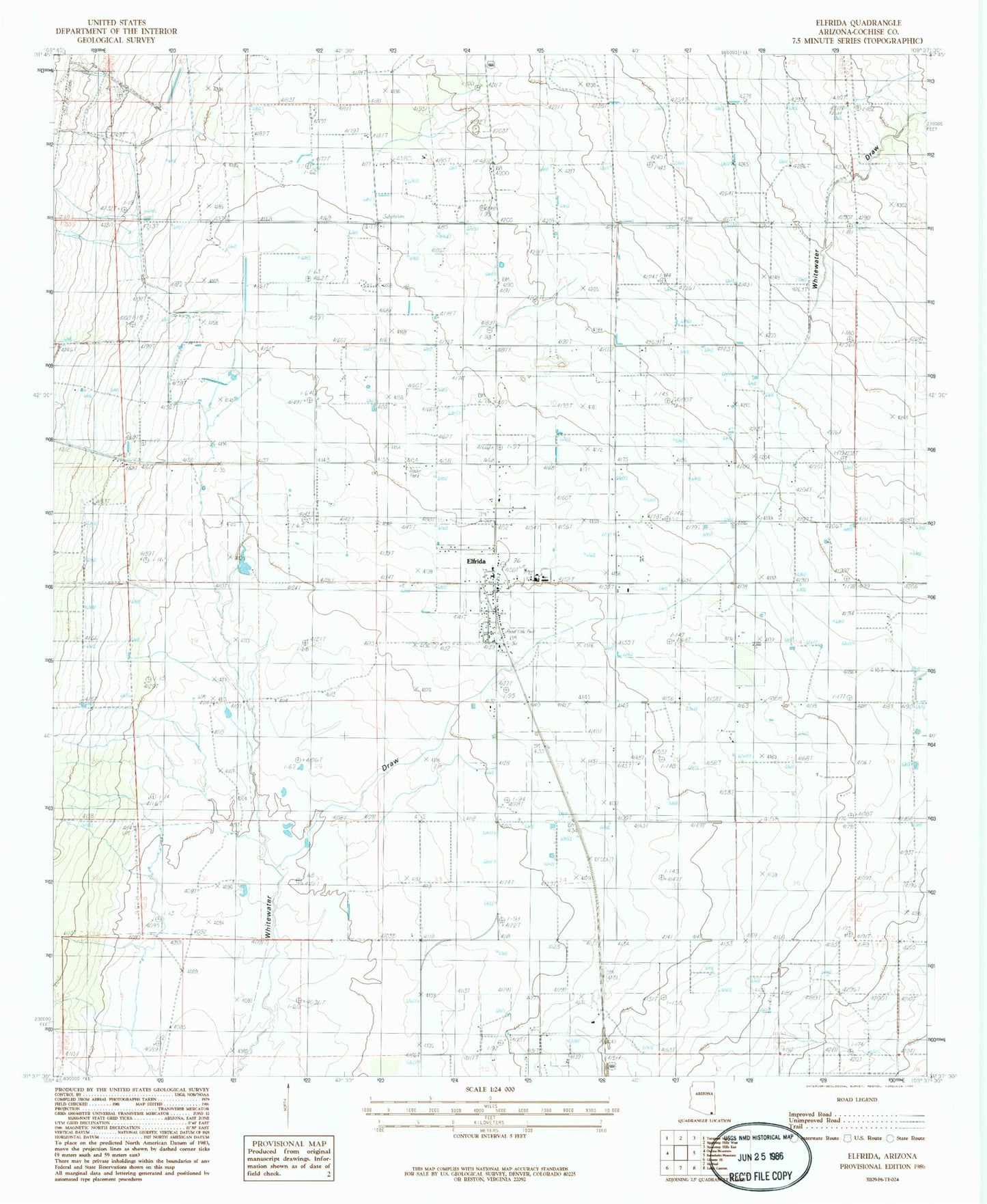 Classic USGS Elfrida Arizona 7.5'x7.5' Topo Map Image