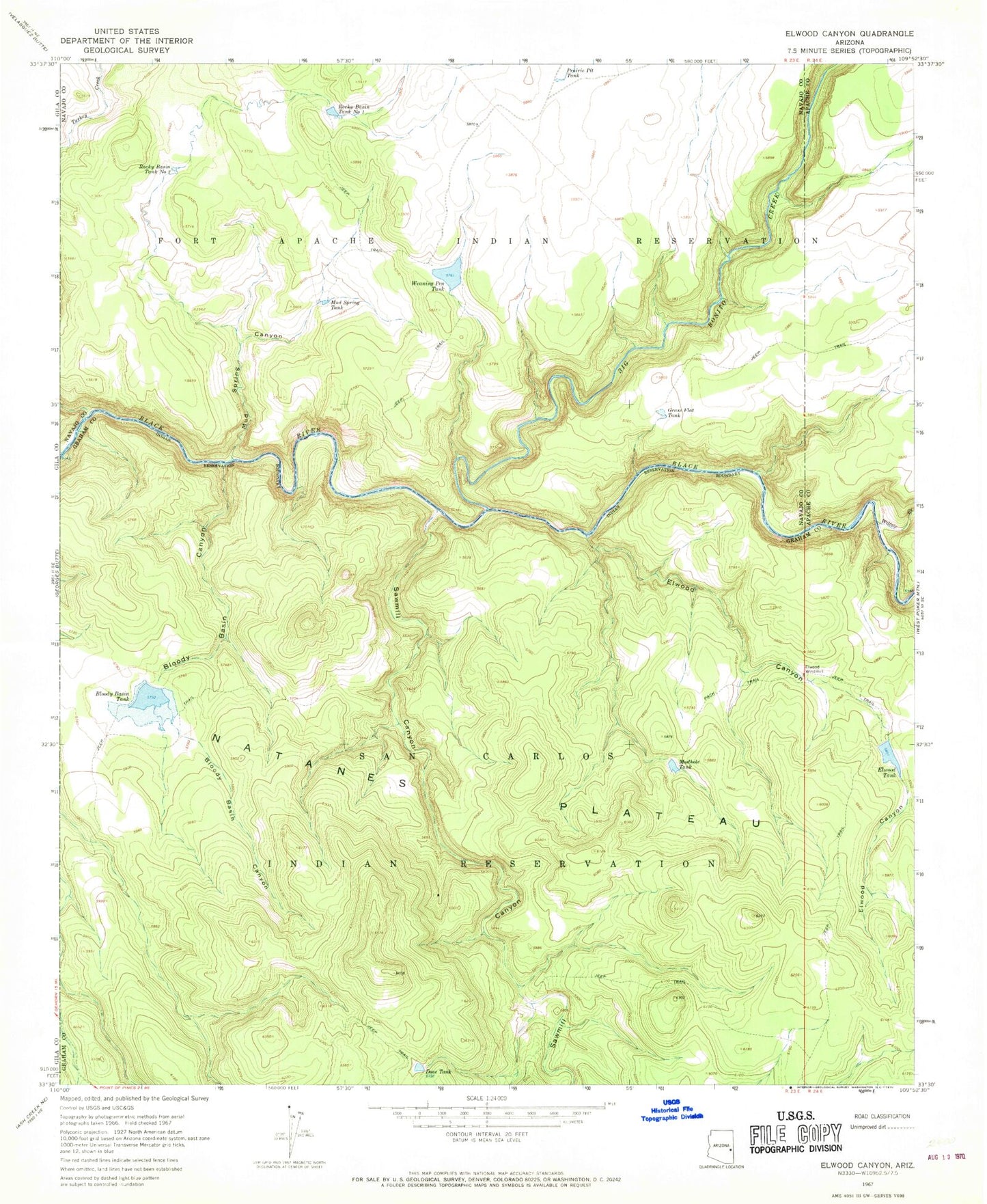 Classic USGS Elwood Canyon Arizona 7.5'x7.5' Topo Map Image