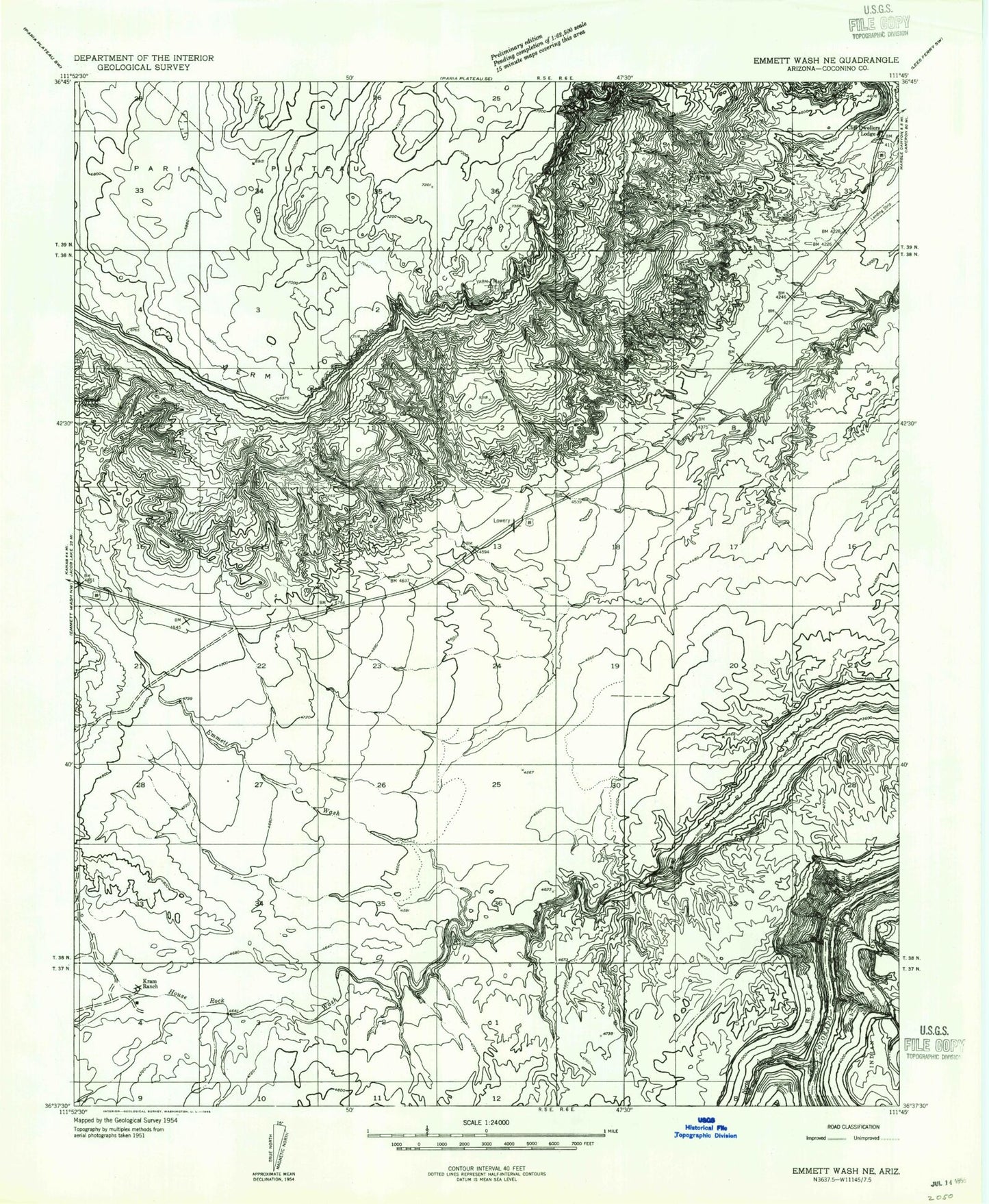 Classic USGS Emmett Wash Arizona 7.5'x7.5' Topo Map Image