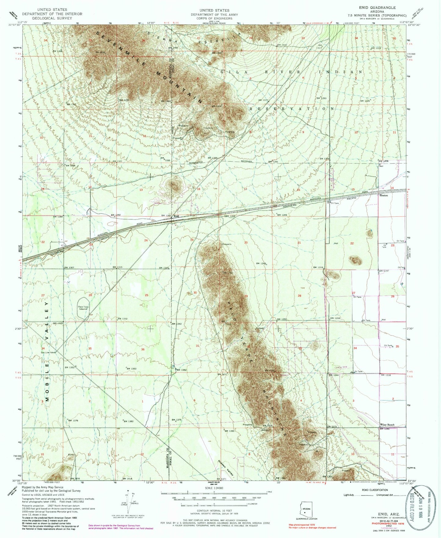 Classic USGS Enid Arizona 7.5'x7.5' Topo Map Image