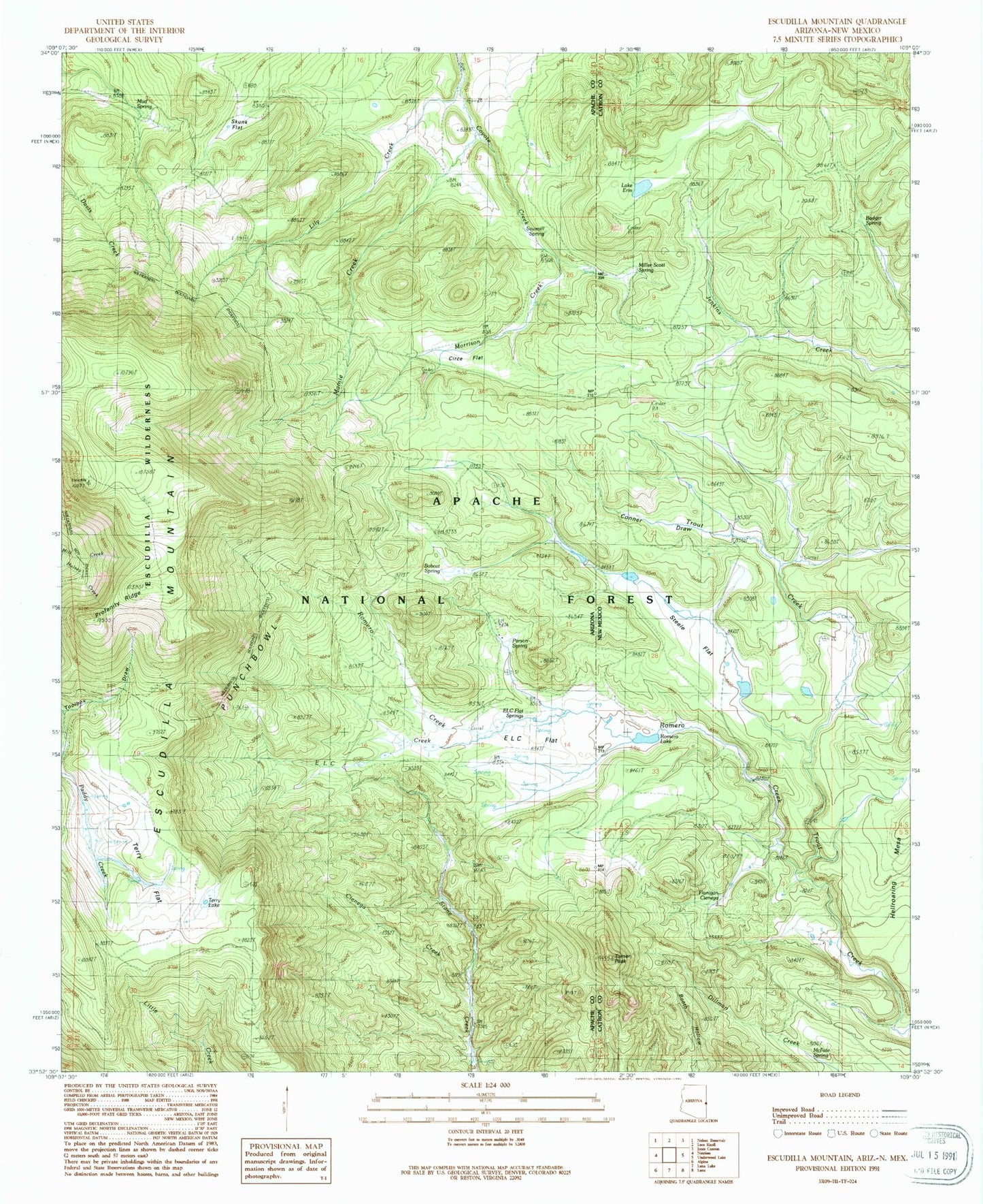 Classic USGS Escudilla Mountain Arizona 7.5'x7.5' Topo Map Image
