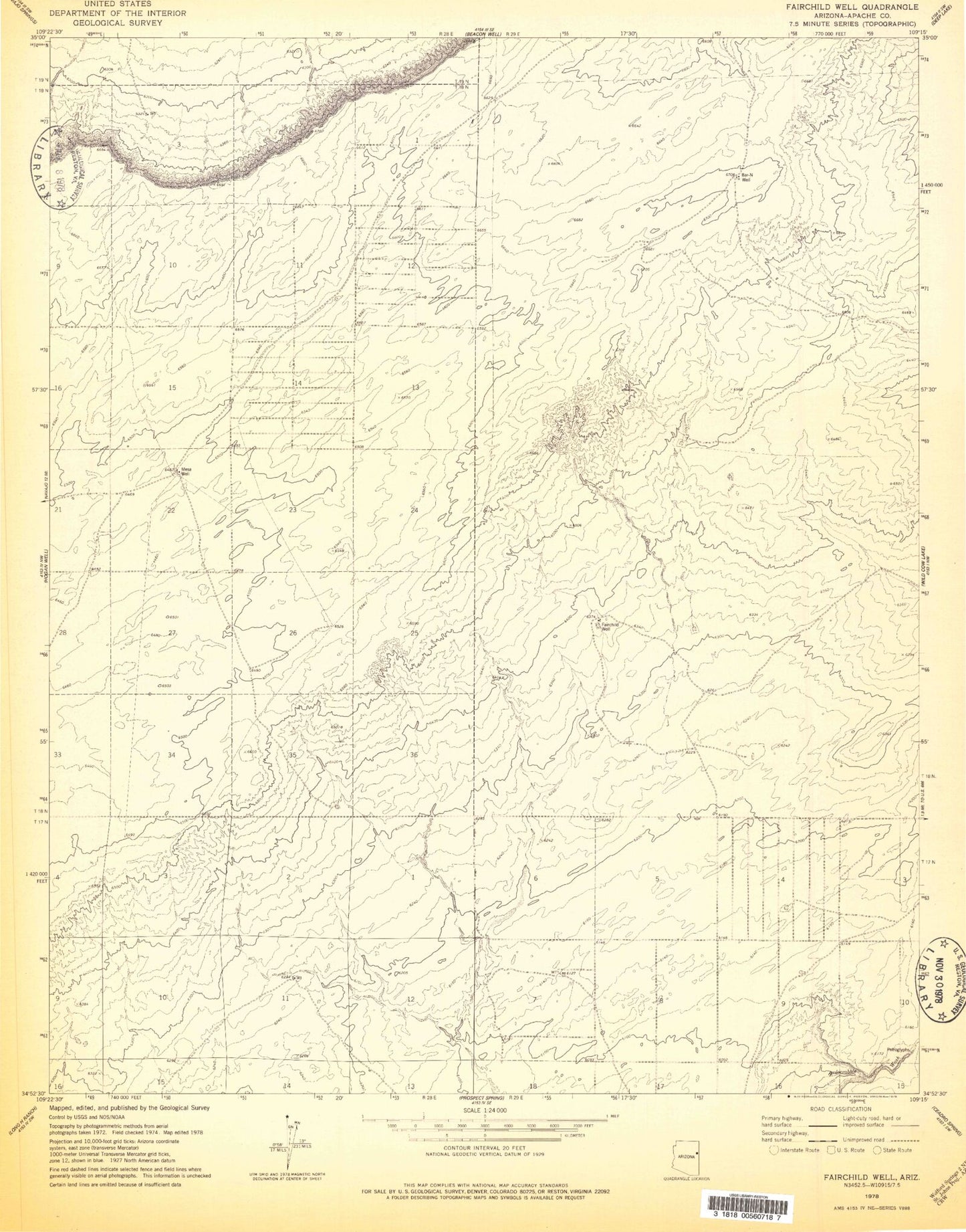 Classic USGS Fairchild Well Arizona 7.5'x7.5' Topo Map Image