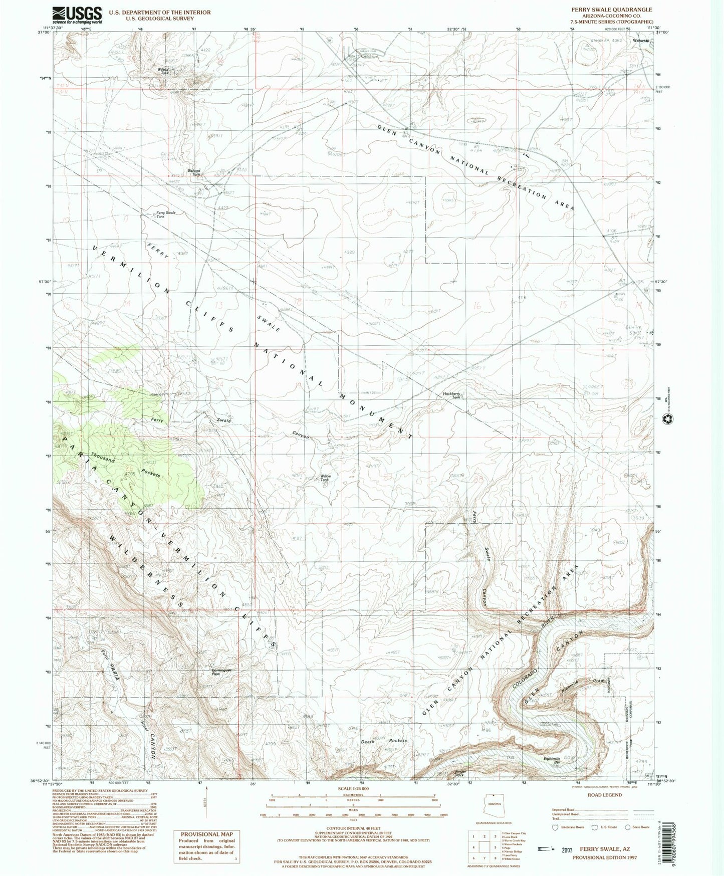 Classic USGS Ferry Swale Arizona 7.5'x7.5' Topo Map Image