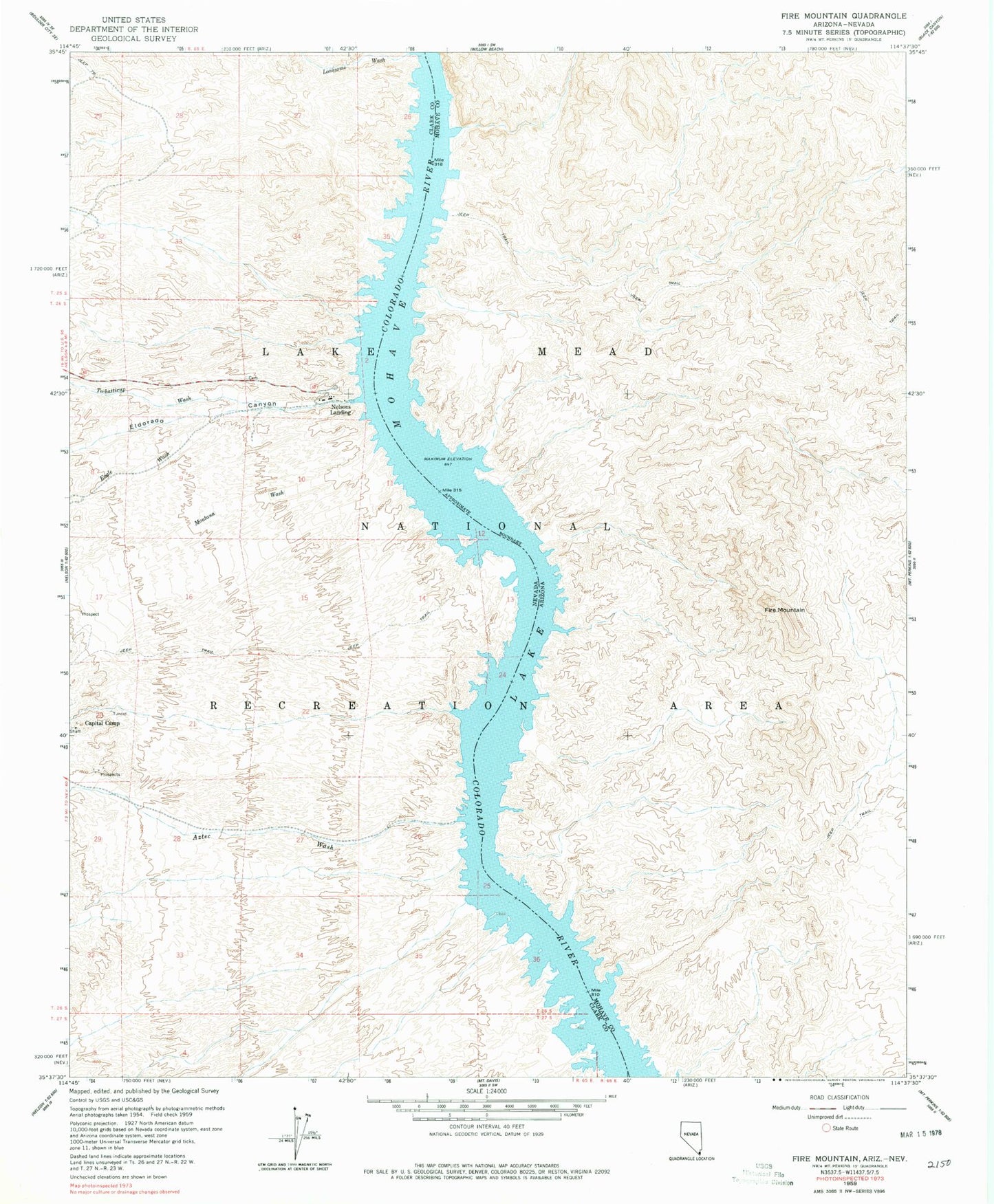Classic USGS Fire Mountain Arizona 7.5'x7.5' Topo Map Image