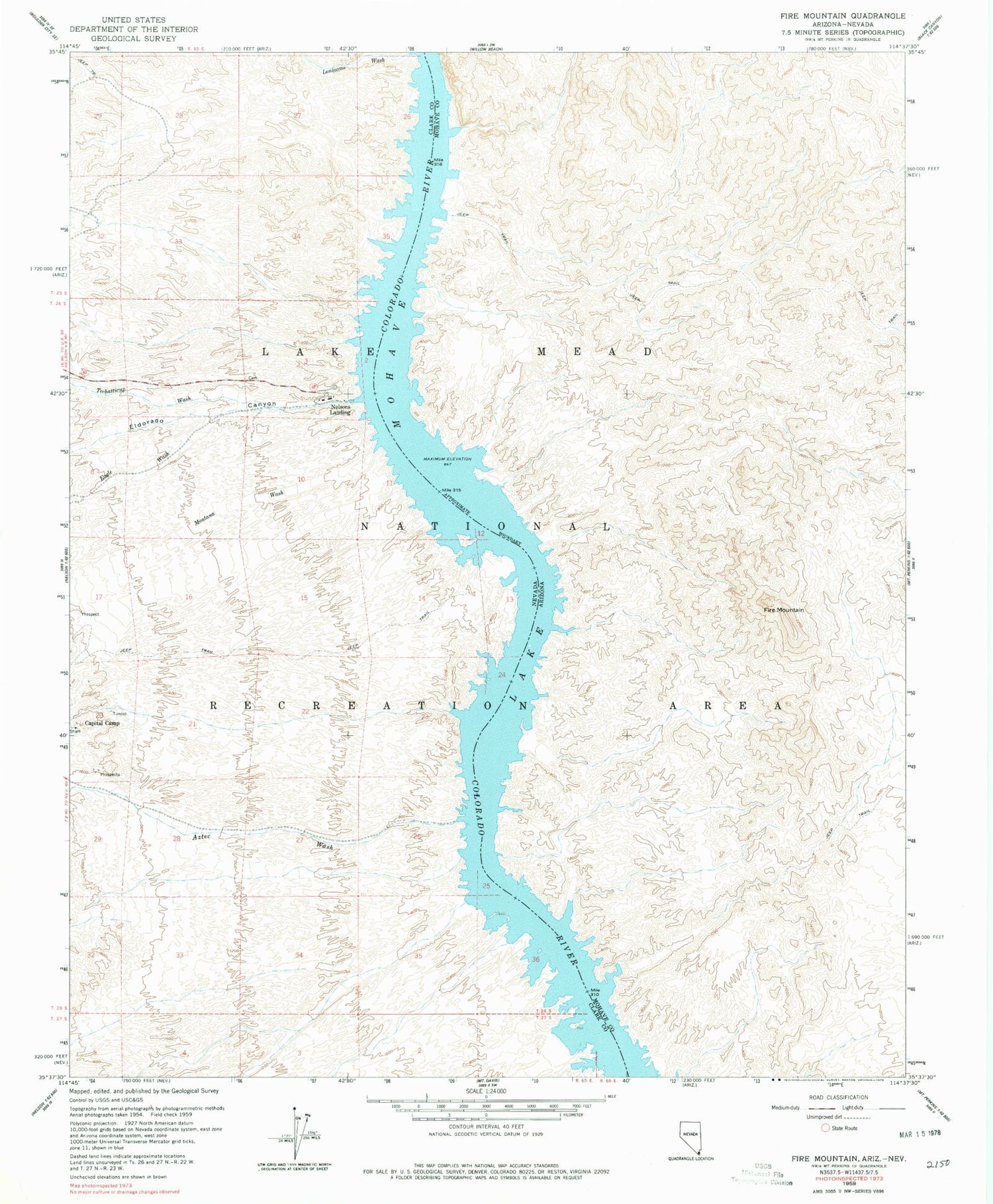 Classic USGS Fire Mountain Arizona 7.5'x7.5' Topo Map Image
