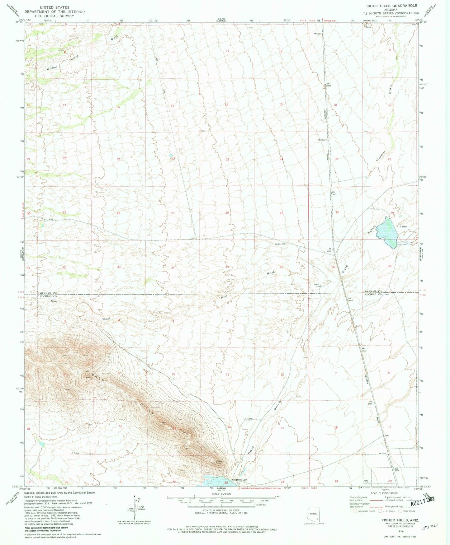 Classic USGS Fisher Hills Arizona 7.5'x7.5' Topo Map Image