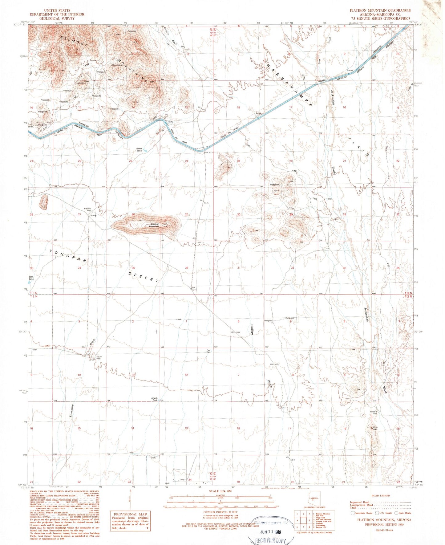 Classic USGS Flatiron Mountain Arizona 7.5'x7.5' Topo Map Image