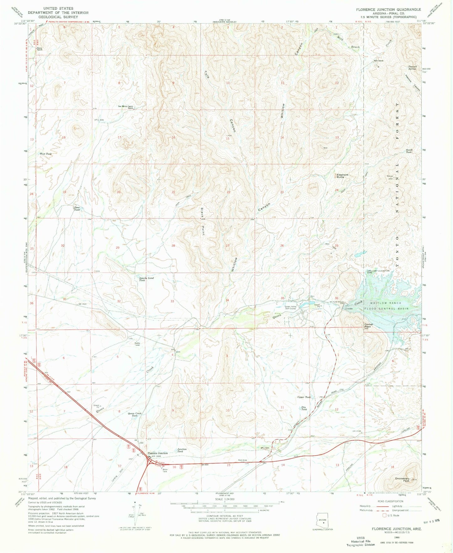 Classic USGS Florence Junction Arizona 7.5'x7.5' Topo Map Image