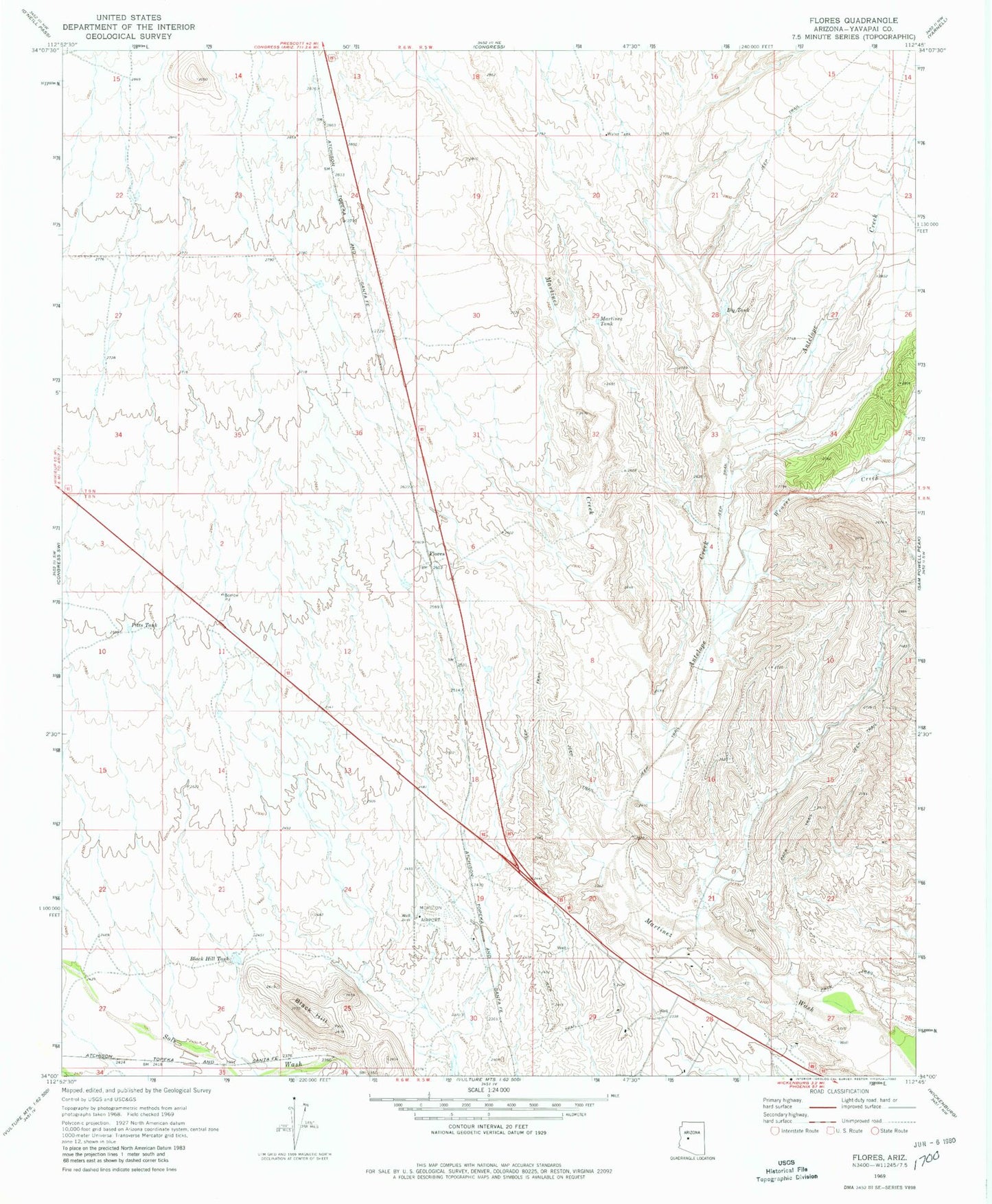 Classic USGS Flores Arizona 7.5'x7.5' Topo Map Image