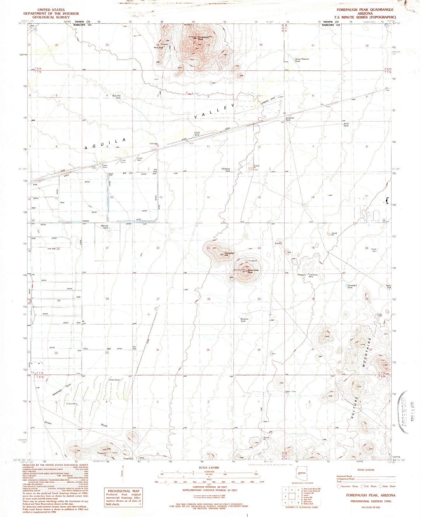 Classic USGS Forepaugh Peak Arizona 7.5'x7.5' Topo Map Image