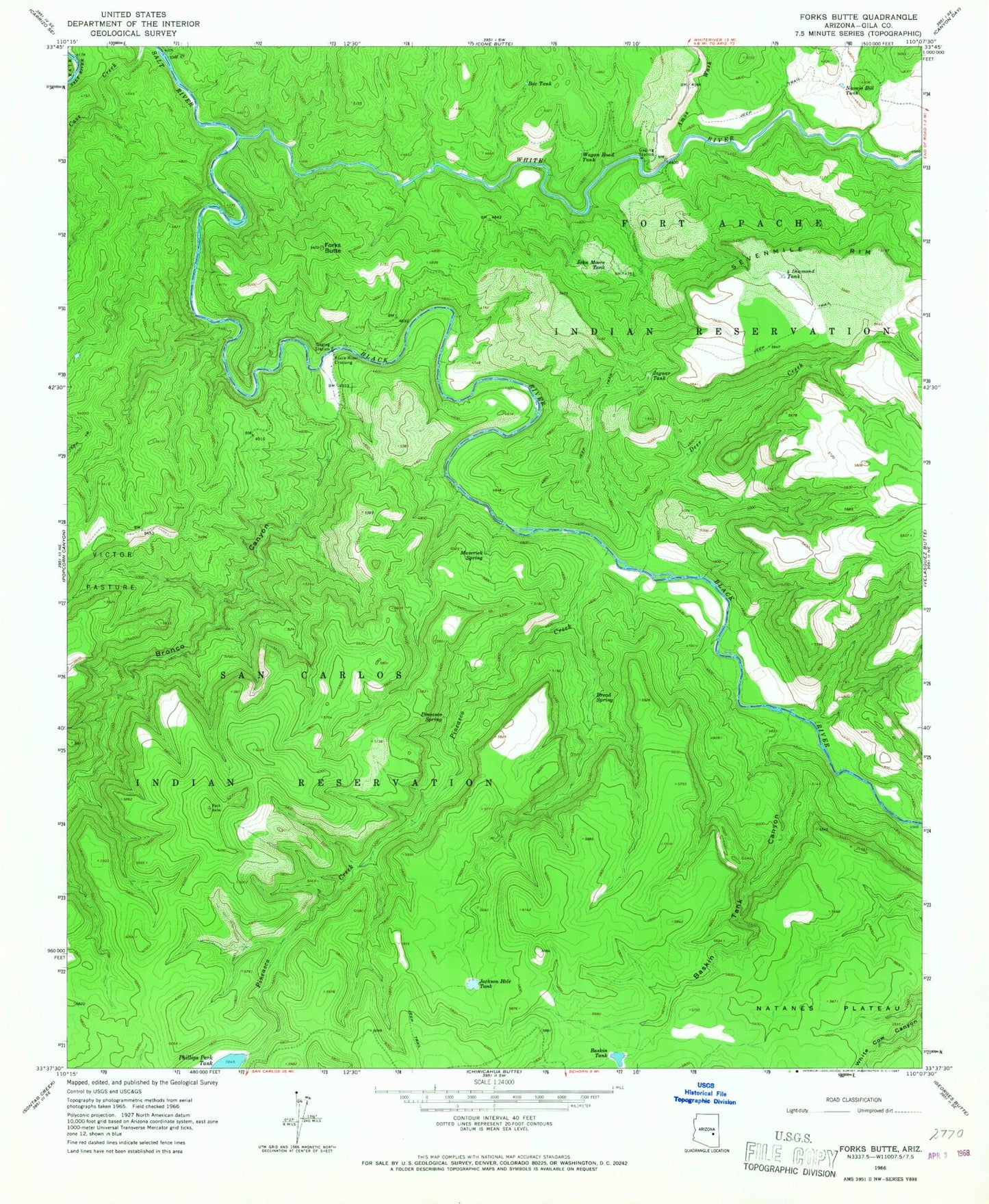 Classic USGS Forks Butte Arizona 7.5'x7.5' Topo Map Image