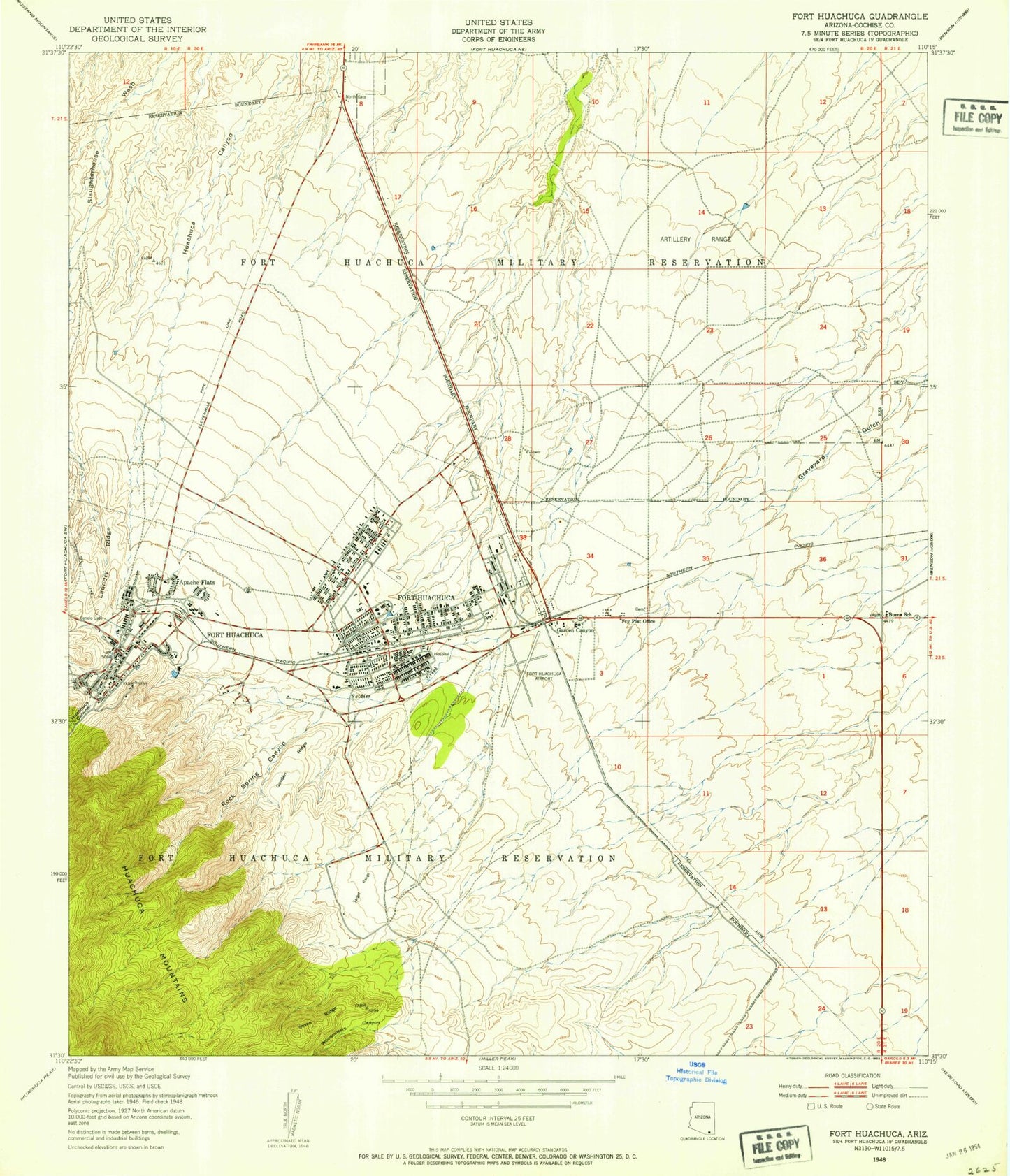Classic USGS Fort Huachuca Arizona 7.5'x7.5' Topo Map Image