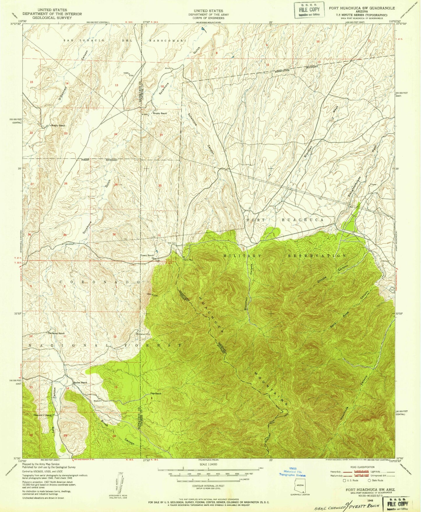 Classic USGS Pyeatt Ranch Arizona 7.5'x7.5' Topo Map Image