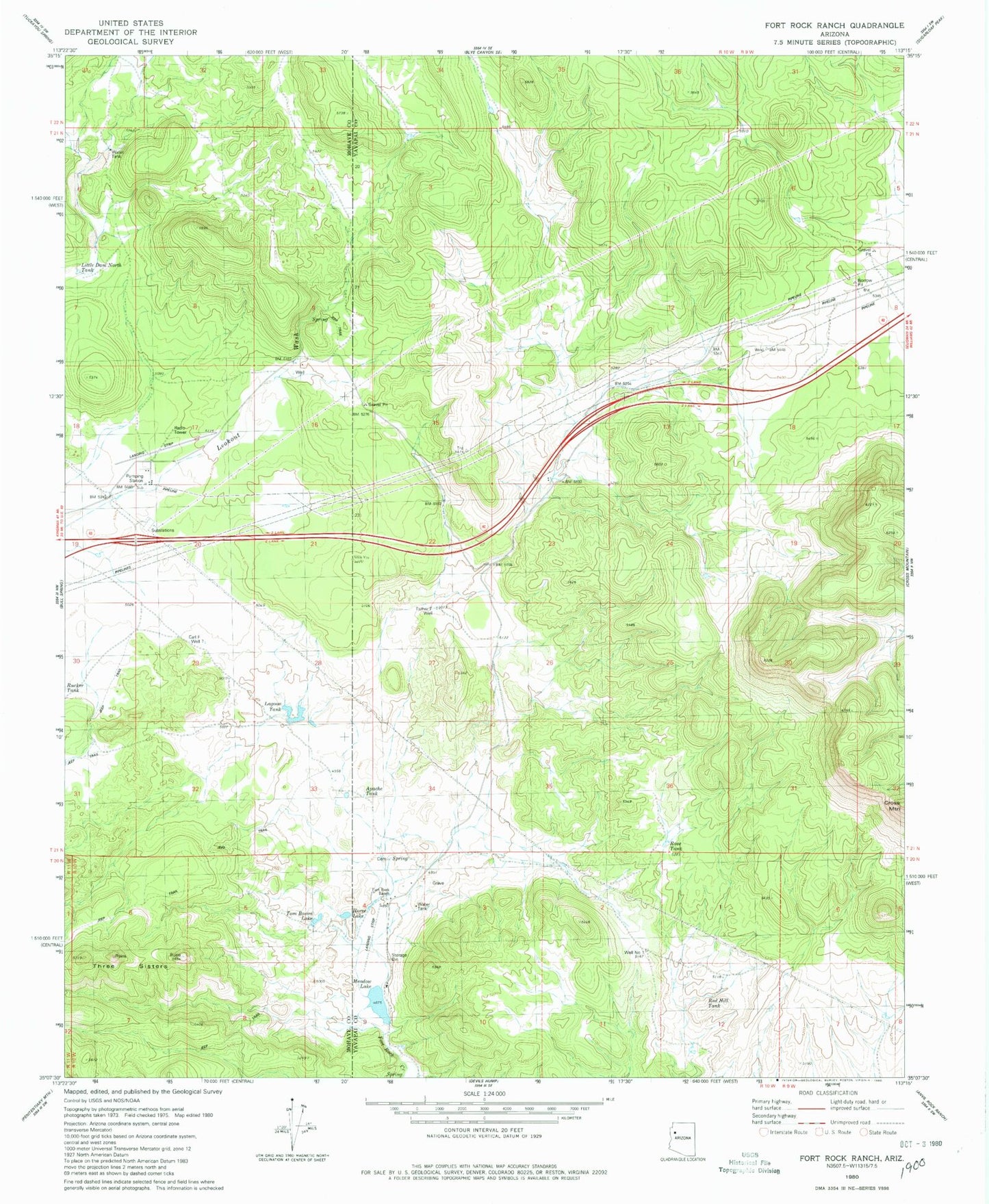 Classic USGS Fort Rock Ranch Arizona 7.5'x7.5' Topo Map Image