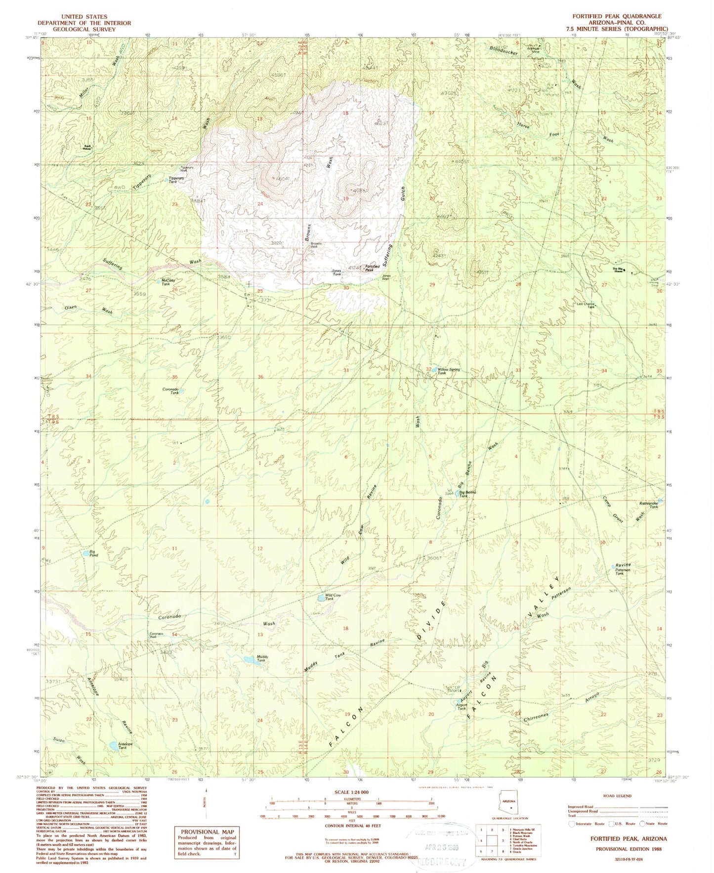 Classic USGS Fortified Peak Arizona 7.5'x7.5' Topo Map Image