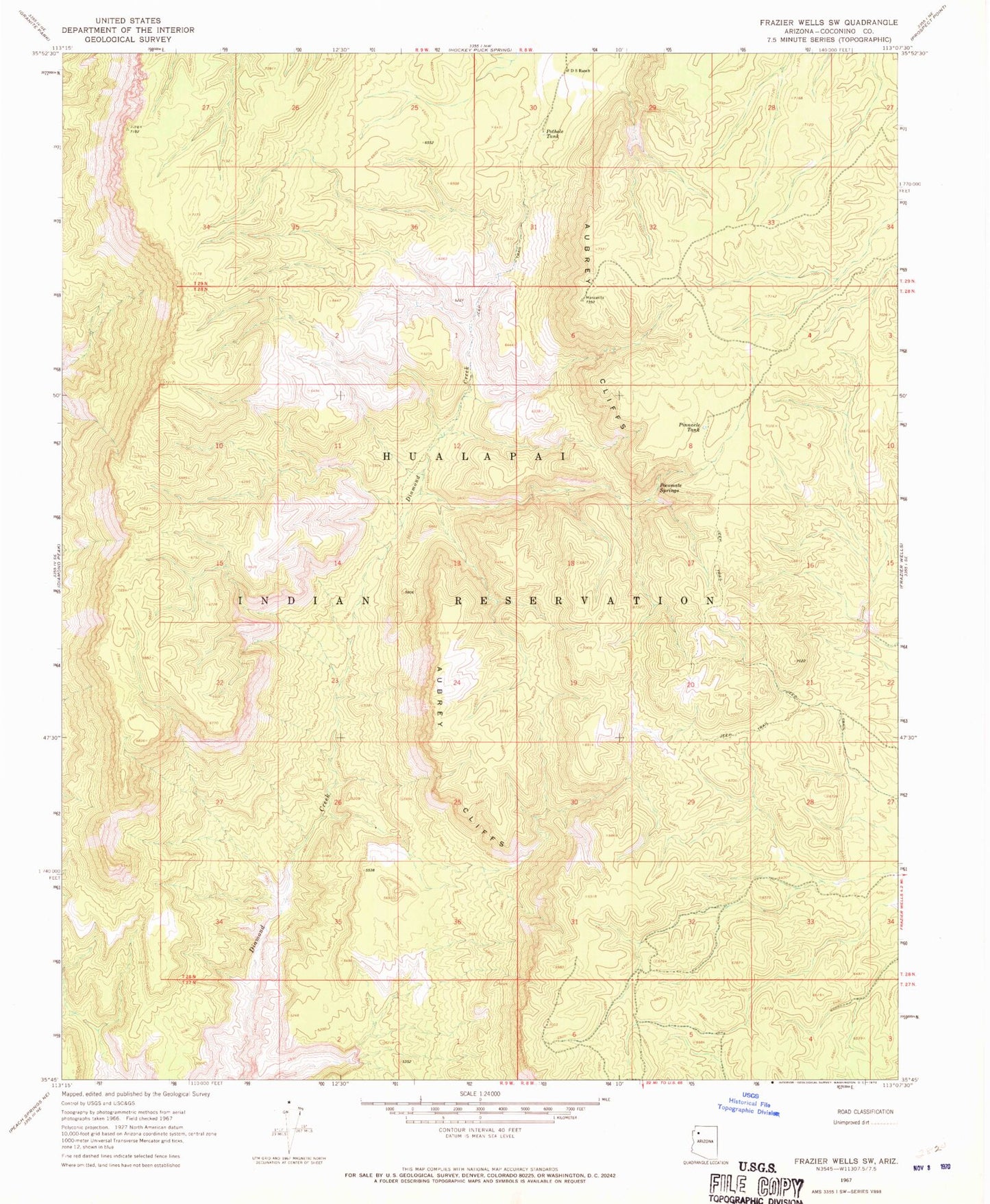 Classic USGS Frazier Wells SW Arizona 7.5'x7.5' Topo Map Image