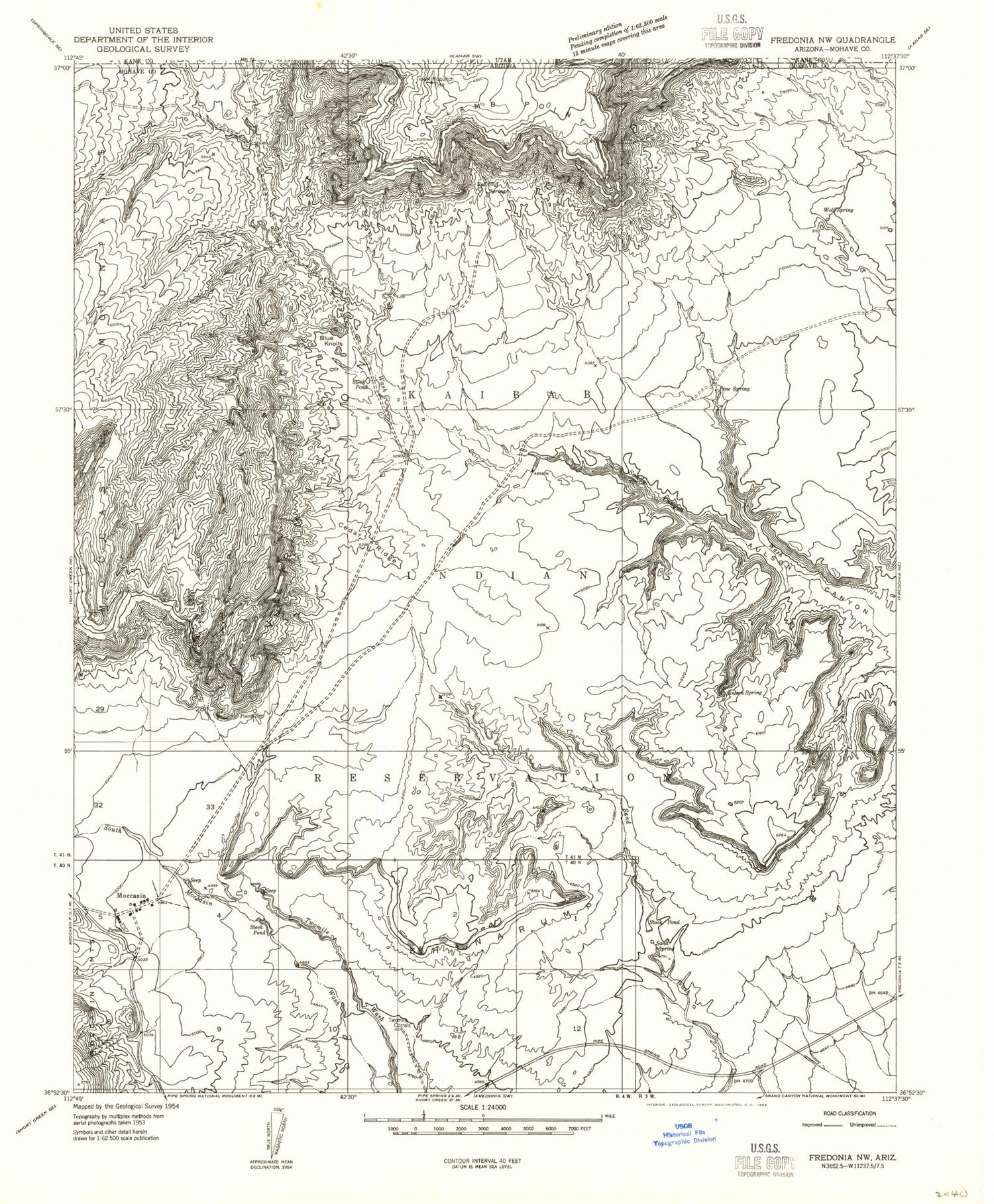 Classic USGS Kaibab Arizona 7.5'x7.5' Topo Map Image
