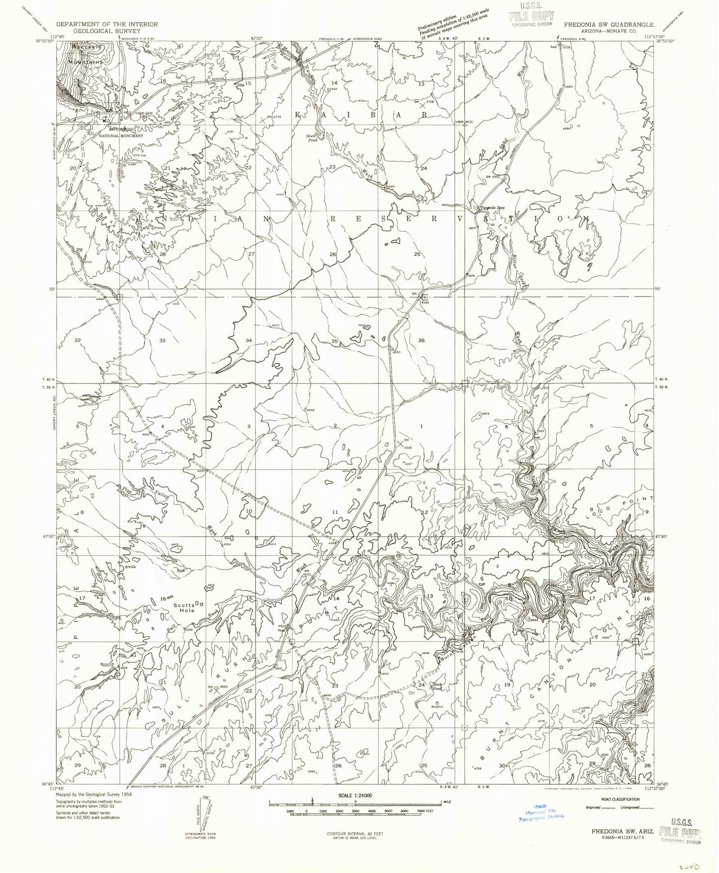 Classic USGS Pipe Spring Arizona 7.5'x7.5' Topo Map Image
