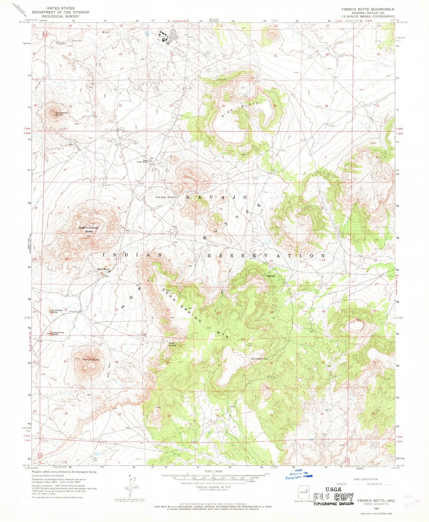 Classic USGS French Butte Arizona 7.5'x7.5' Topo Map Image