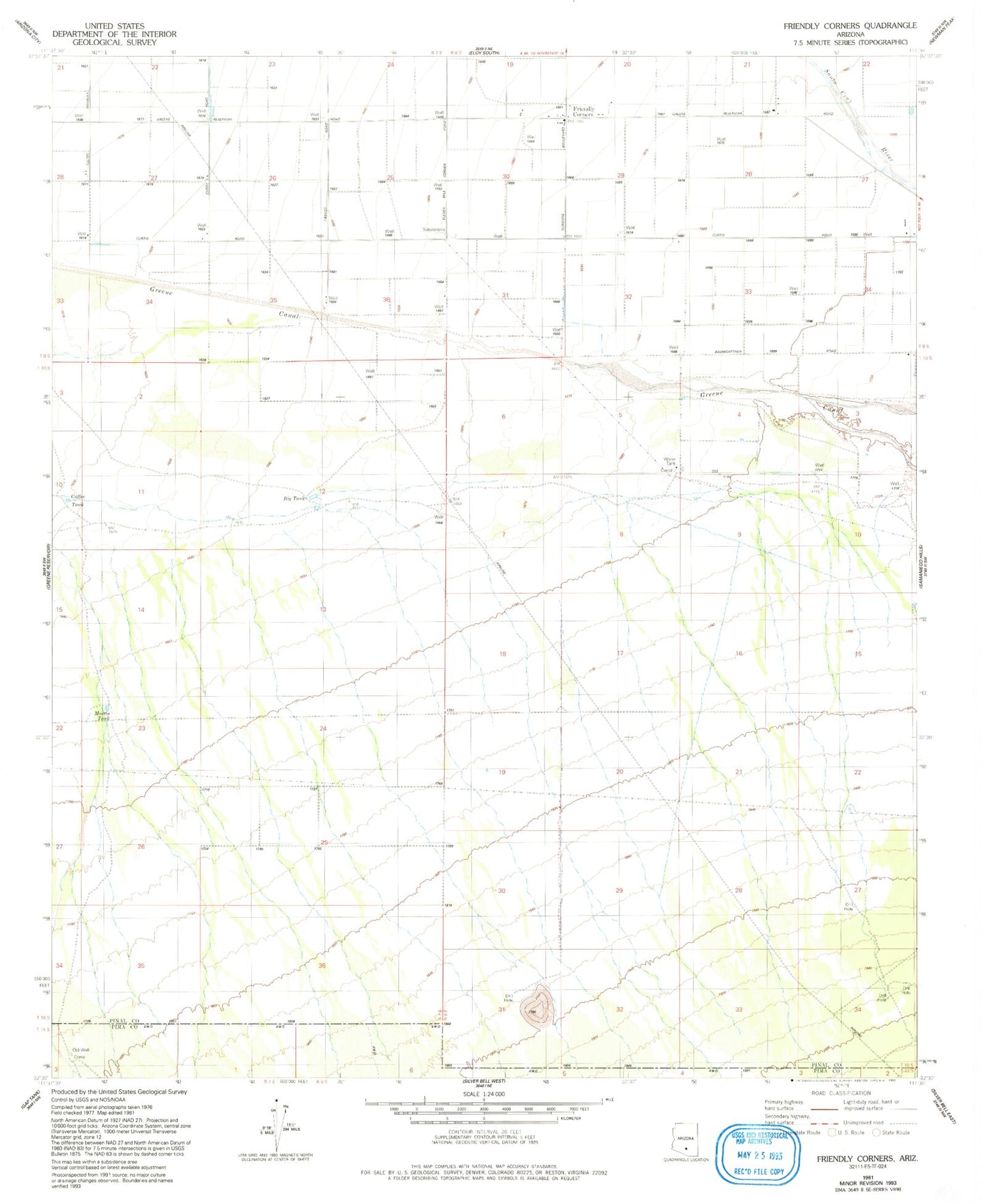 Classic USGS Friendly Corners Arizona 7.5'x7.5' Topo Map Image