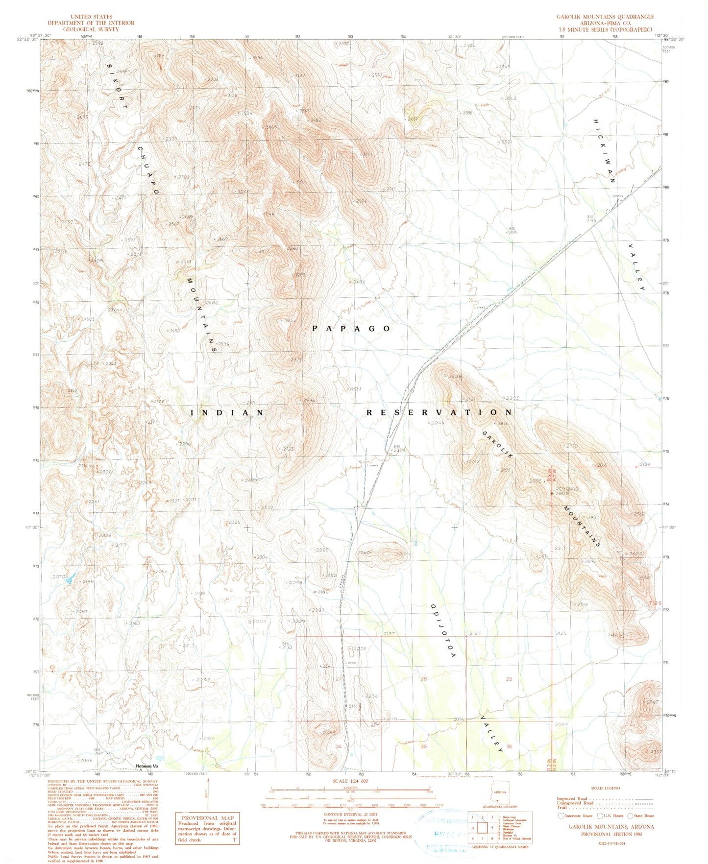 Classic USGS Gakolik Mountains Arizona 7.5'x7.5' Topo Map Image