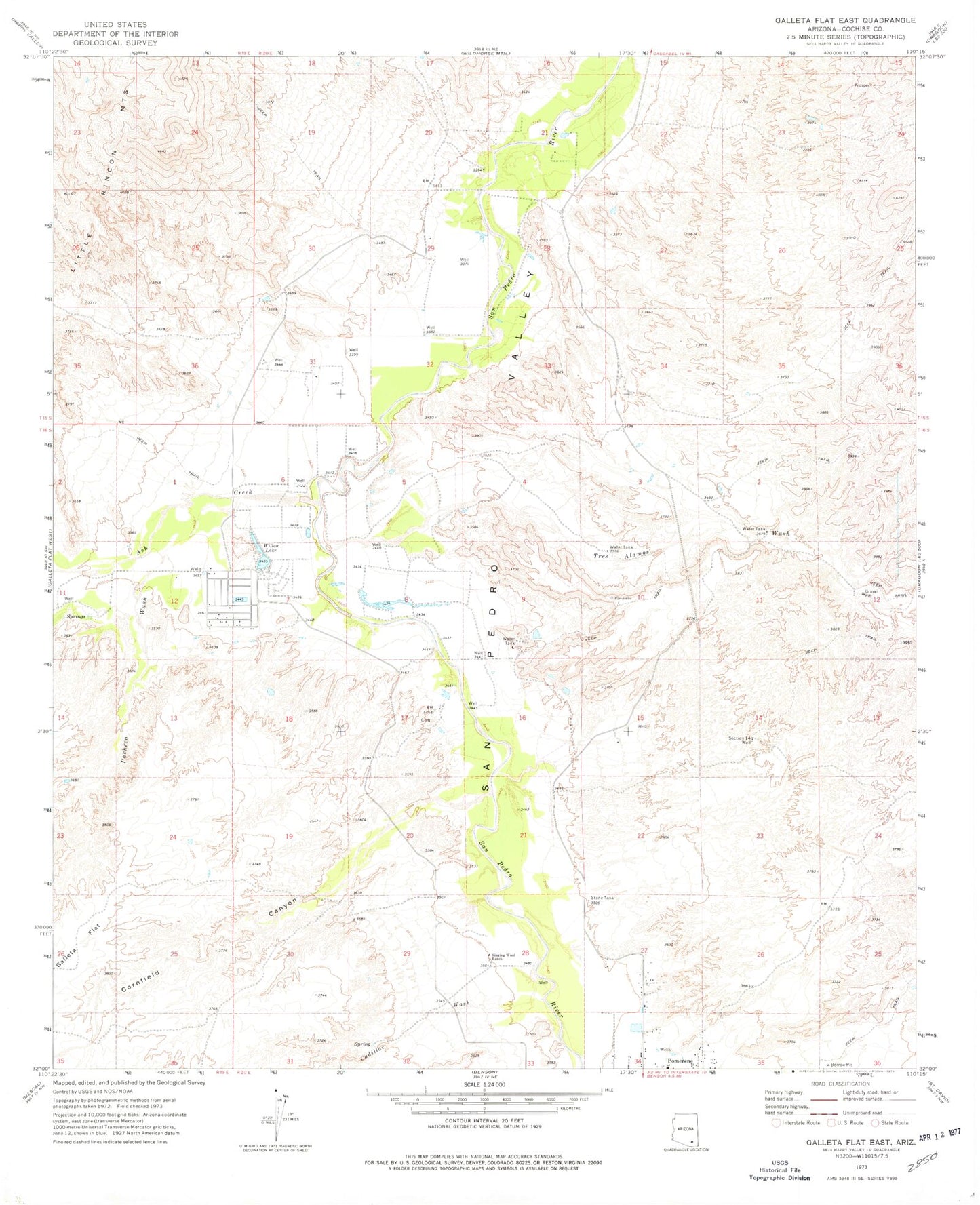 Classic USGS Galleta Flat East Arizona 7.5'x7.5' Topo Map Image