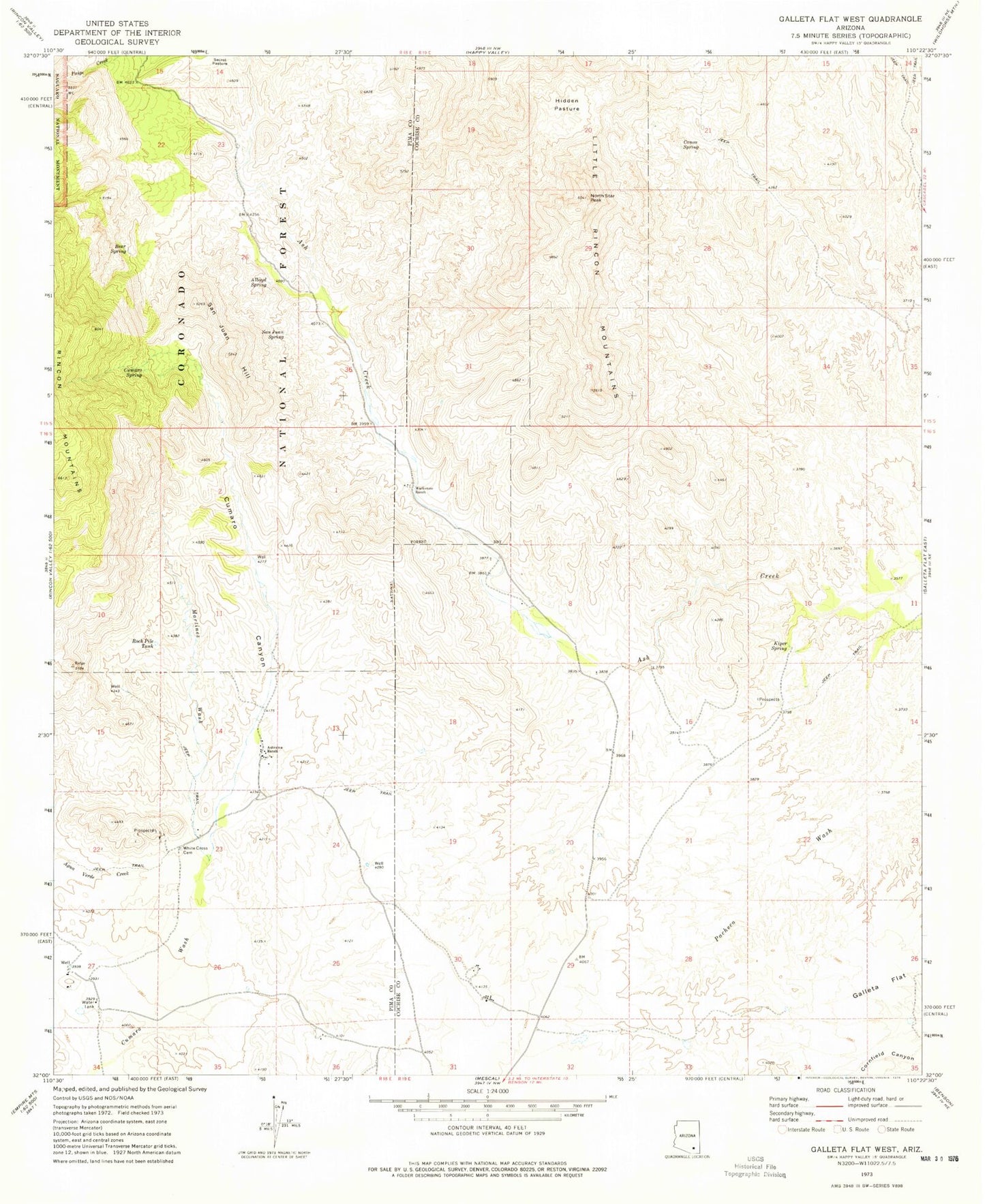 Classic USGS Galleta Flat West Arizona 7.5'x7.5' Topo Map Image