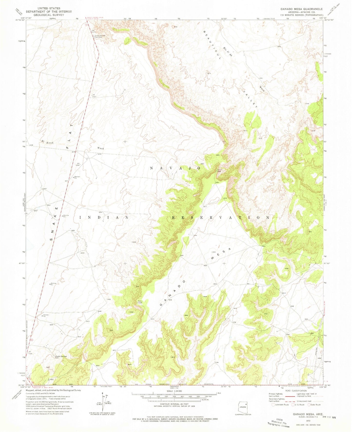Classic USGS Ganado Mesa Arizona 7.5'x7.5' Topo Map Image