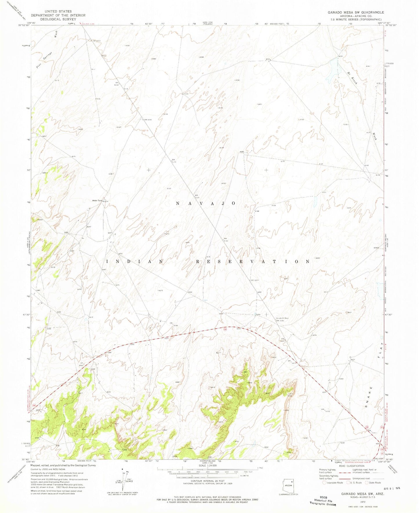Classic USGS Ganado Mesa SW Arizona 7.5'x7.5' Topo Map Image
