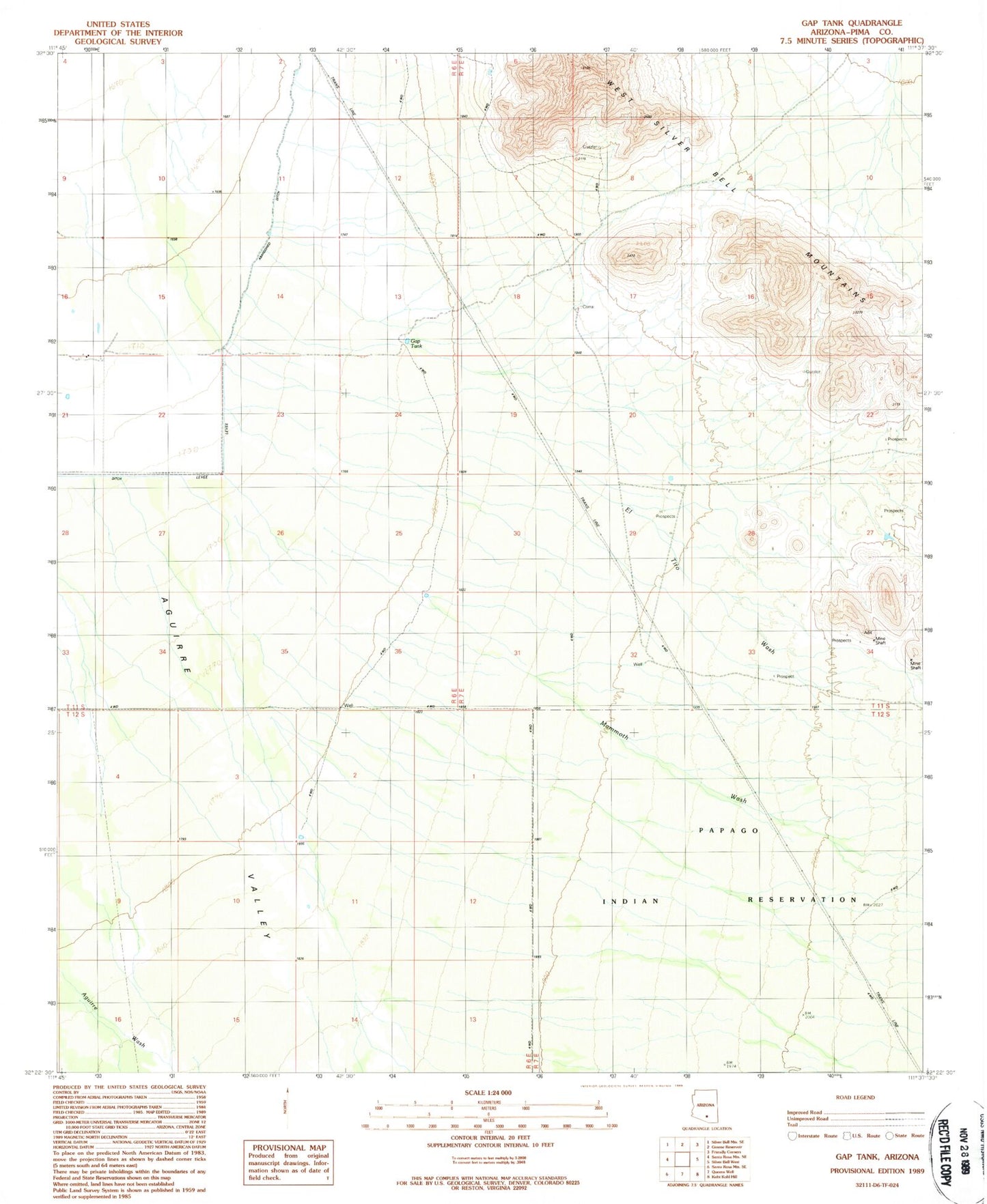 Classic USGS Gap Tank Arizona 7.5'x7.5' Topo Map Image